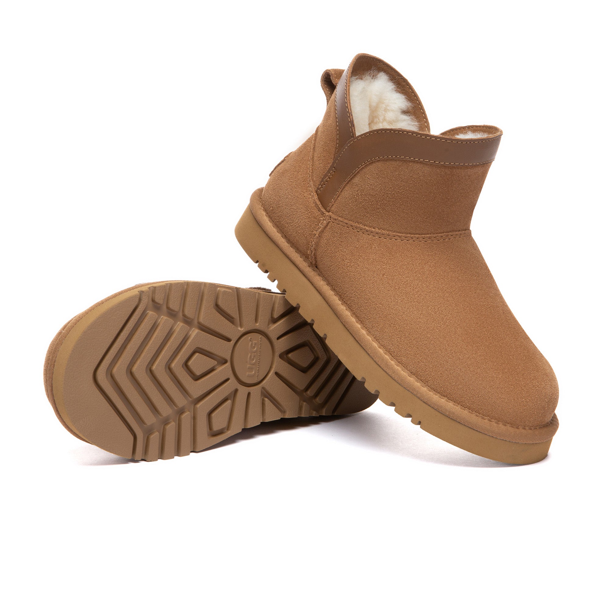 EverUgg V Mini Classic UGG Boots in tan, featuring plush sheepskin lining and ankle-length design on a neutral background.