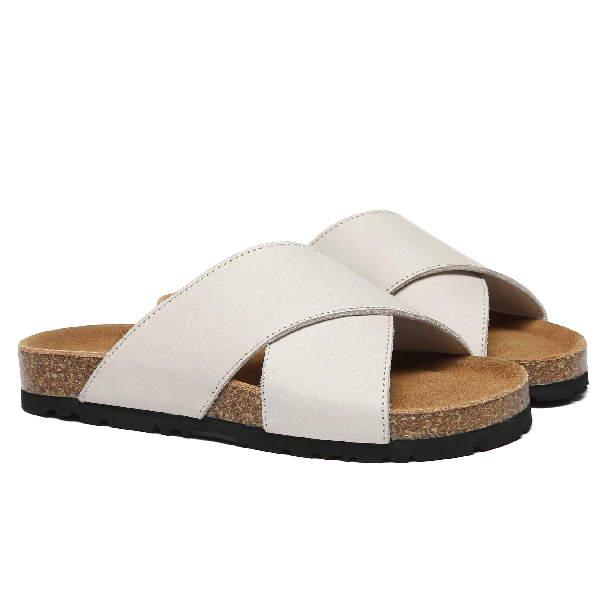EverUgg crossover summer leather slides for women, showcasing stylish leather slippers with a crisscross design.