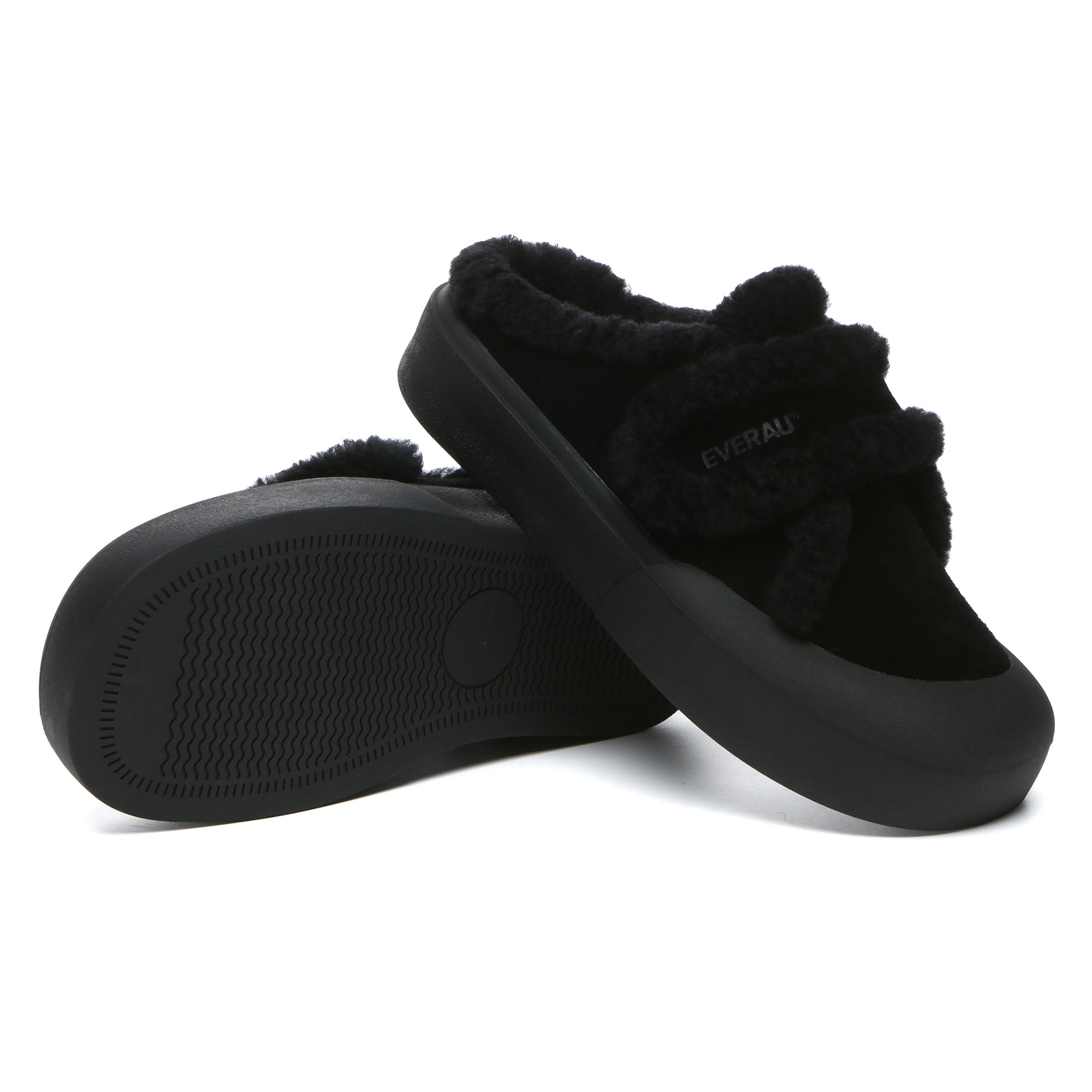 EverUgg women's adjustable shearling strap slippers with cozy shearling lining and slip-on design, perfect for indoor comfort.