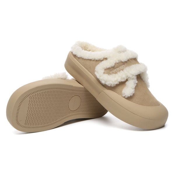 EverUgg women's adjustable shearling strap slippers with cozy shearling lining and slip-on design, stylish and comfortable for home wear.
