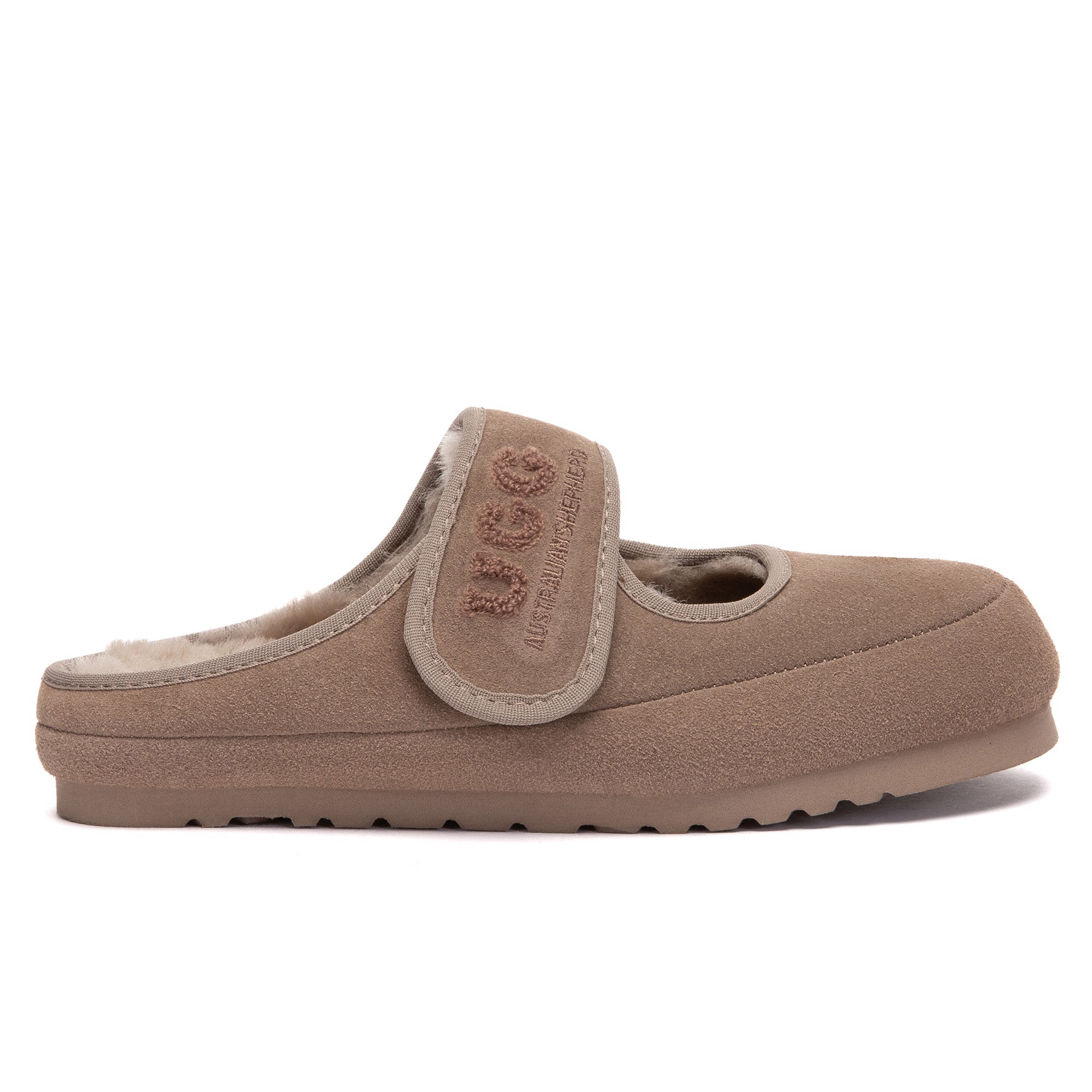 EverUgg adjustable strap Mary Jane slippers with soft suede upper and comfortable sole, ideal for indoor wear.