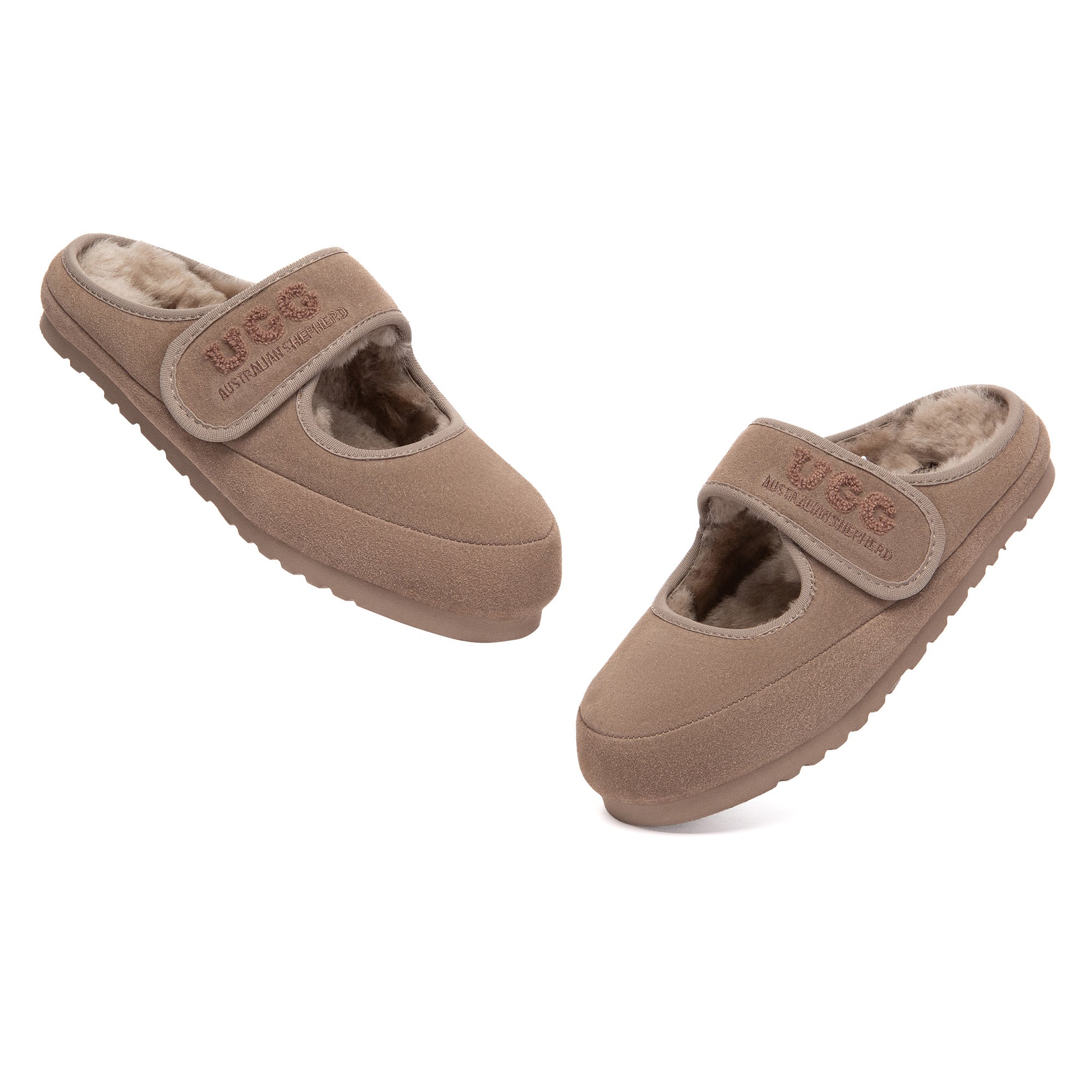 EverUgg adjustable strap Mary Jane slippers with cushioned soles, featuring classic UGG style and comfortable slip-on design.