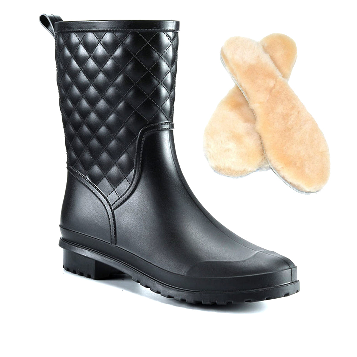 AllSlides Alpha Short Waterproof Gumboots shown in rain, featuring durable rubber construction and a slip-resistant sole.