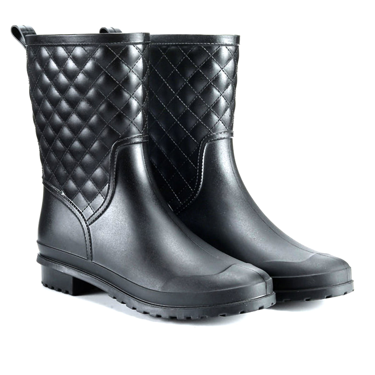 AllSlides Alpha Short Waterproof Gumboots shown in rain with sturdy rubber soles and waterproof material for wet weather.