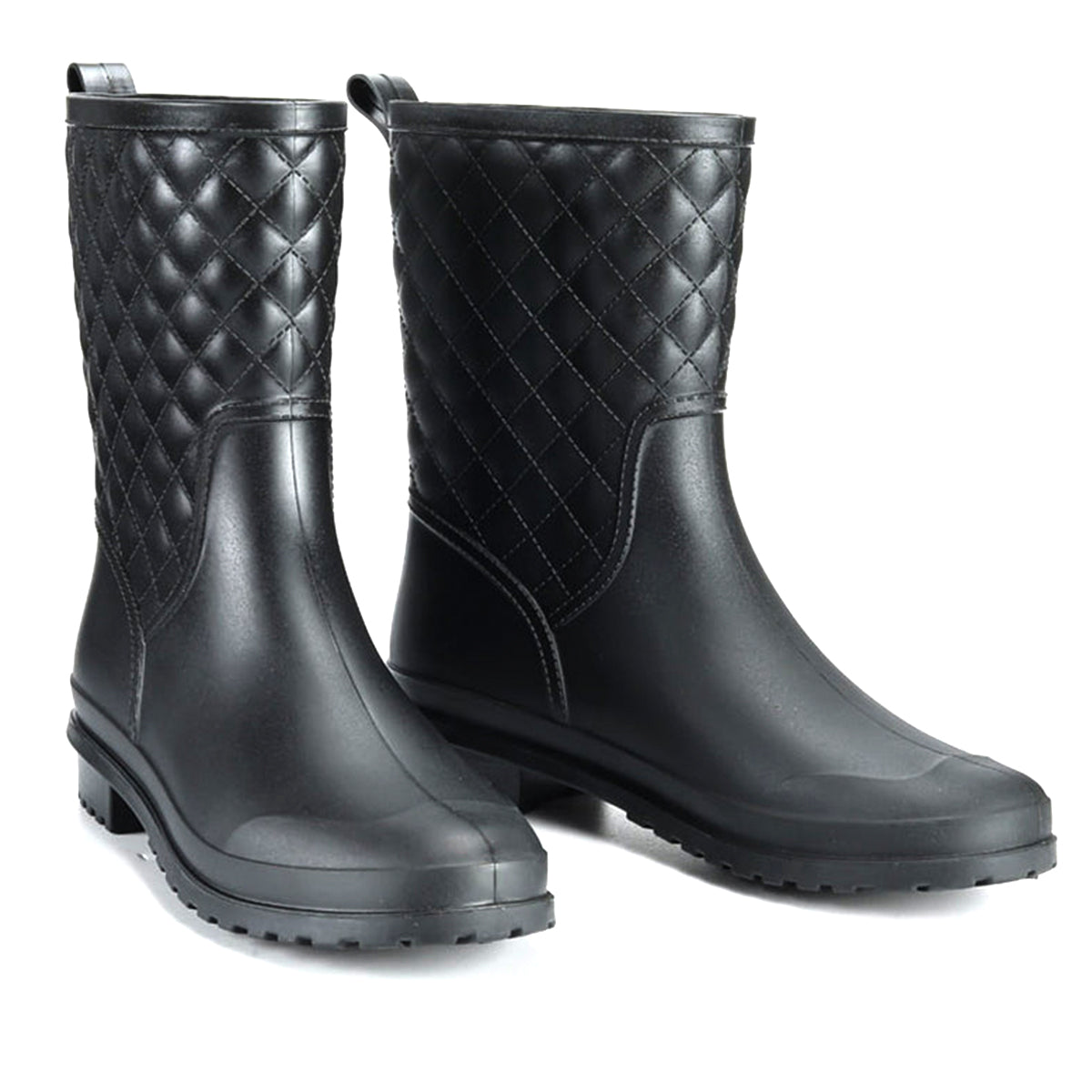 AllSlides Alpha Short Waterproof Gumboots shown in rain, featuring black rubber waterproof boots for outdoor protection.