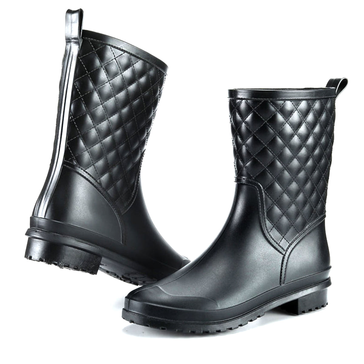 AllSlides waterproof Alpha Short Gumboots in rainproof black, featuring a sturdy rubber sole for wet weather protection.
