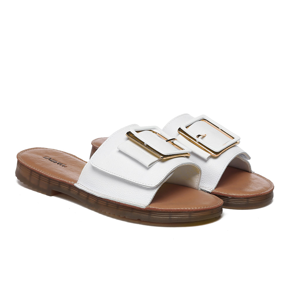 EverUgg Anni Ultra Soft Flat Slides in white, comfortable sandals with a sleek design and soft flat sole.