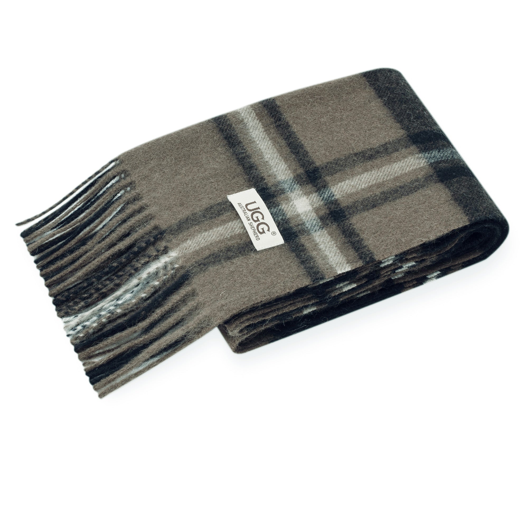 Black Australian Merino Wool Check Scarf by EverUgg featuring a classic check pattern and soft, warm wool fabric.