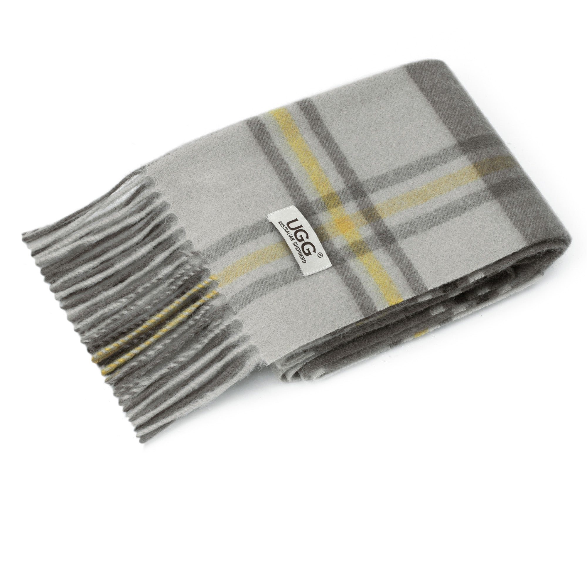 Australian Merino Wool check scarf in khaki color, stylish and cozy, by EverUgg.