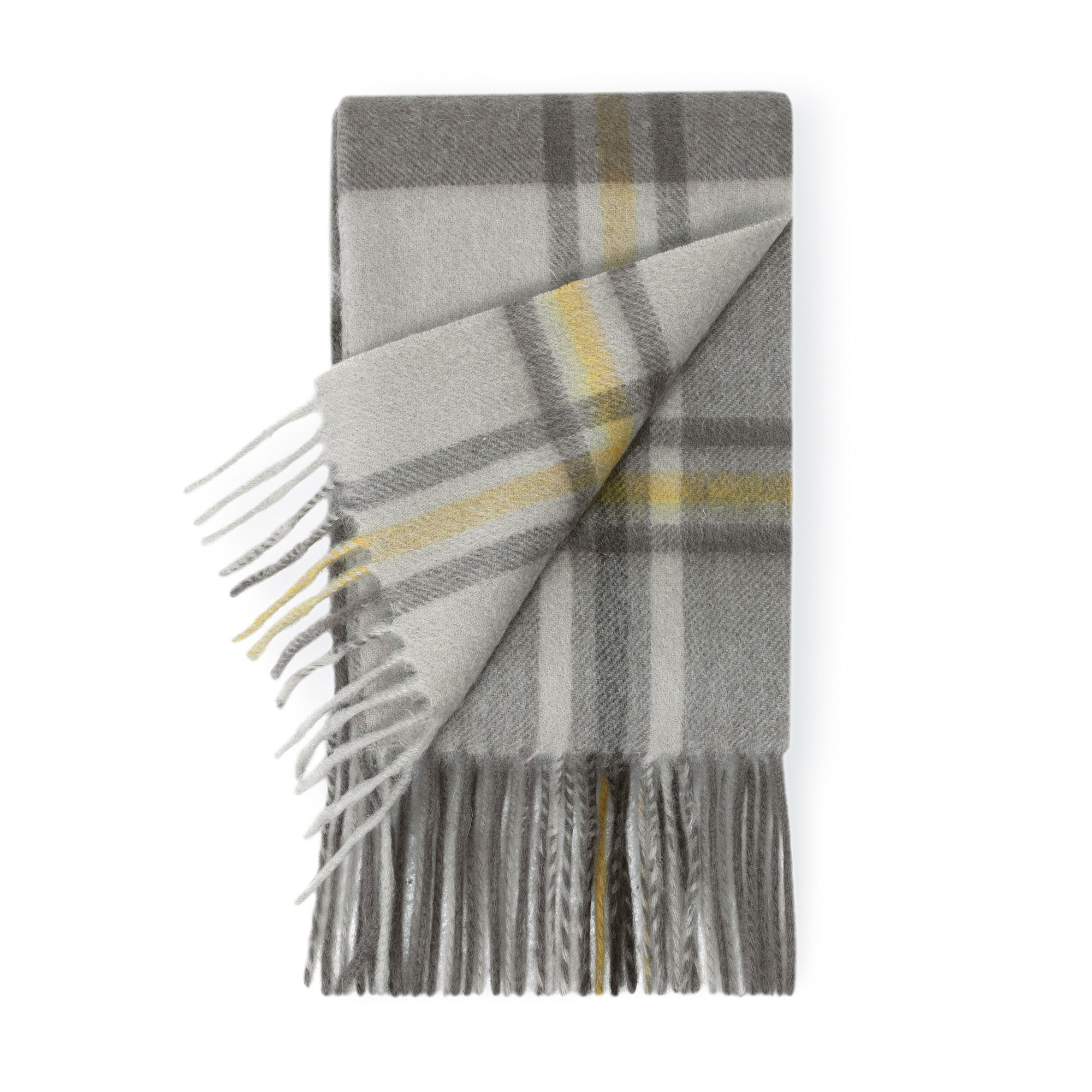 Australian Merino Wool check scarf from EverUgg in khaki with a classic plaid pattern, soft and warm for winter wear.