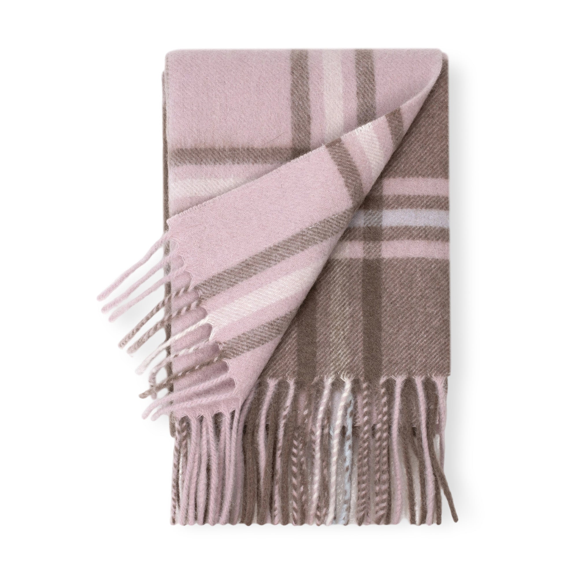 Light pink Australian Merino Wool check scarf by EverUgg, featuring a soft, woven pattern and classic rectangular shape.