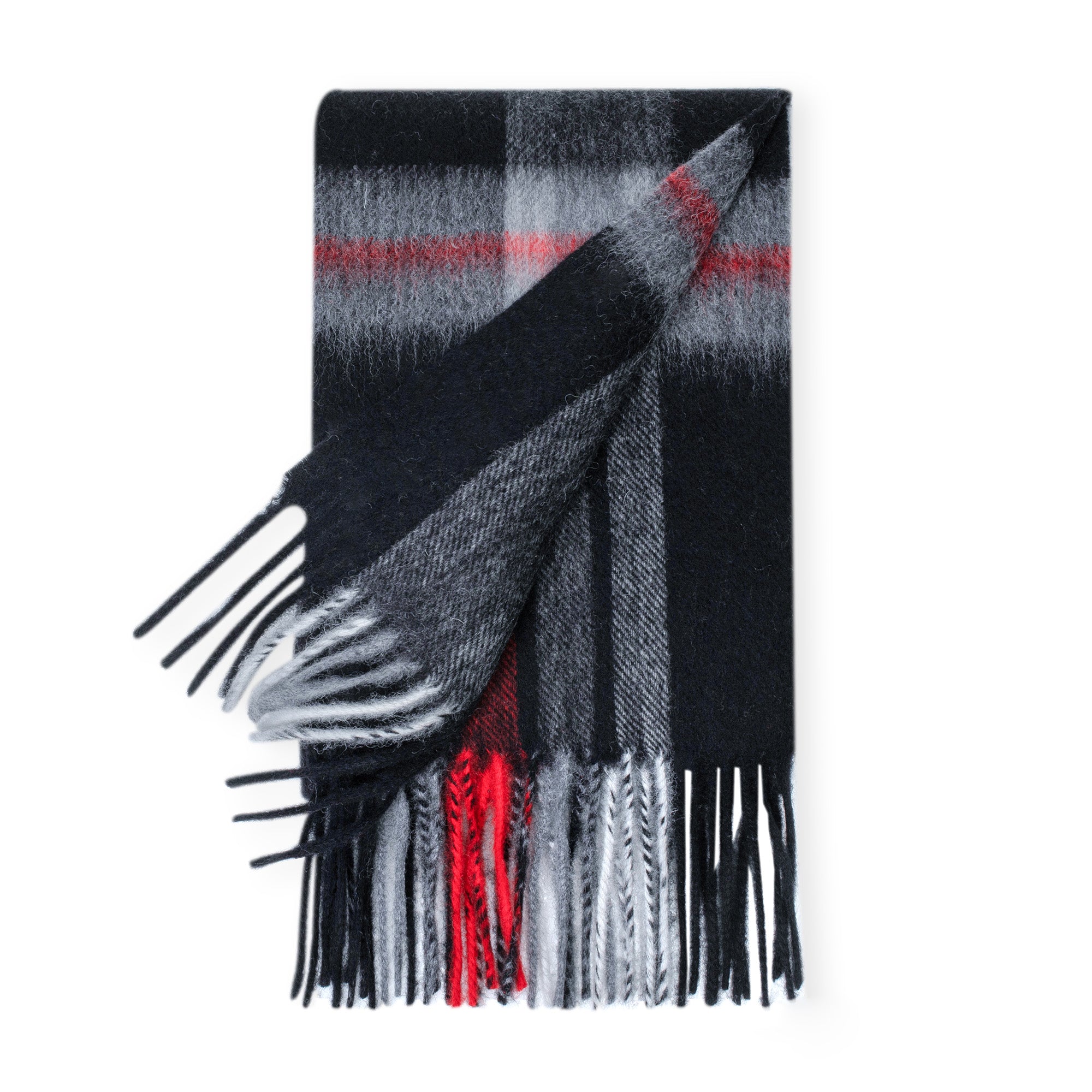 Black Australian Merino Wool Check Scarf by EverUgg, showcasing a stylish plaid pattern and soft, luxurious wool texture.
