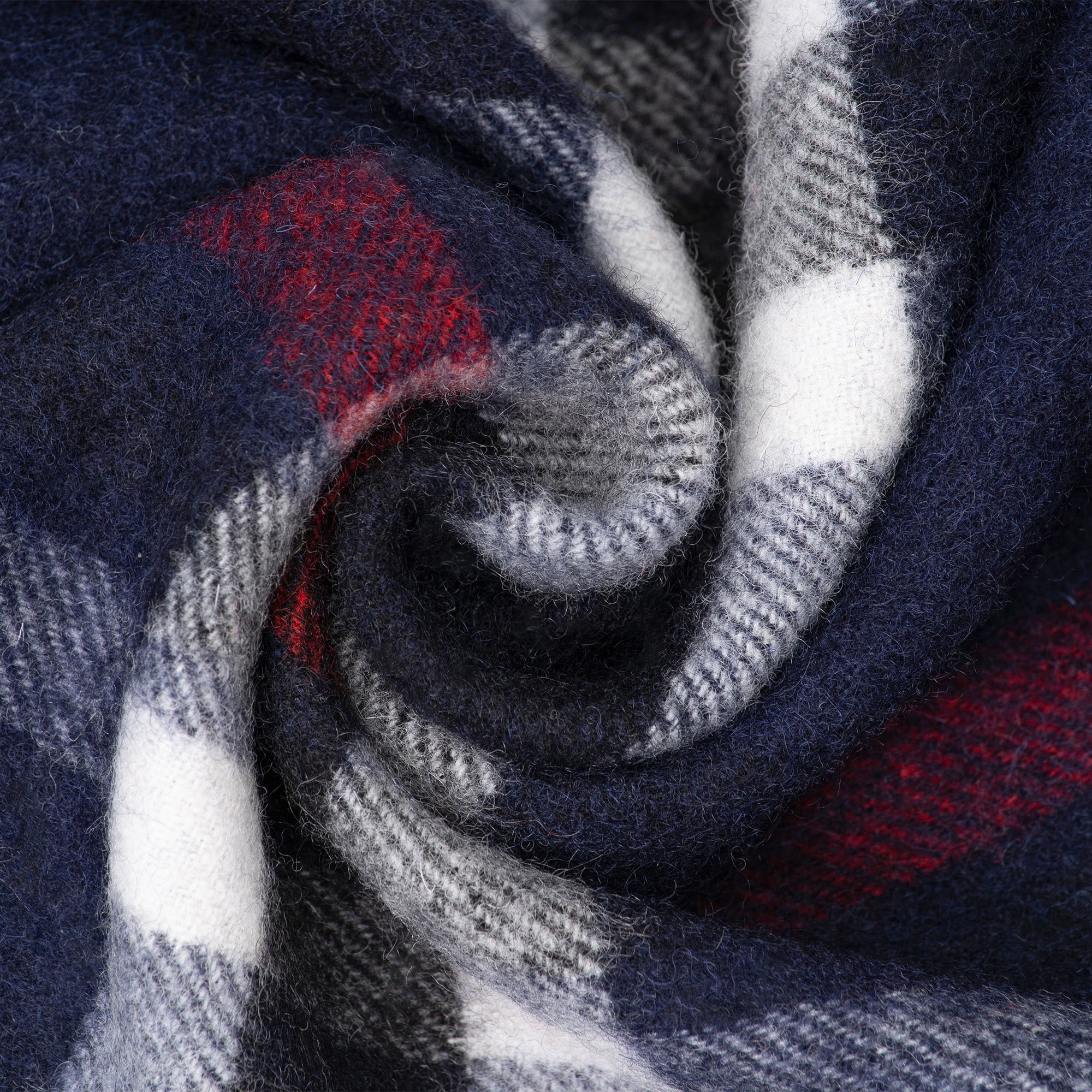 Navy Australian Merino Wool Check Scarf by EverUgg featuring a classic plaid pattern and soft, warm wool fabric.
