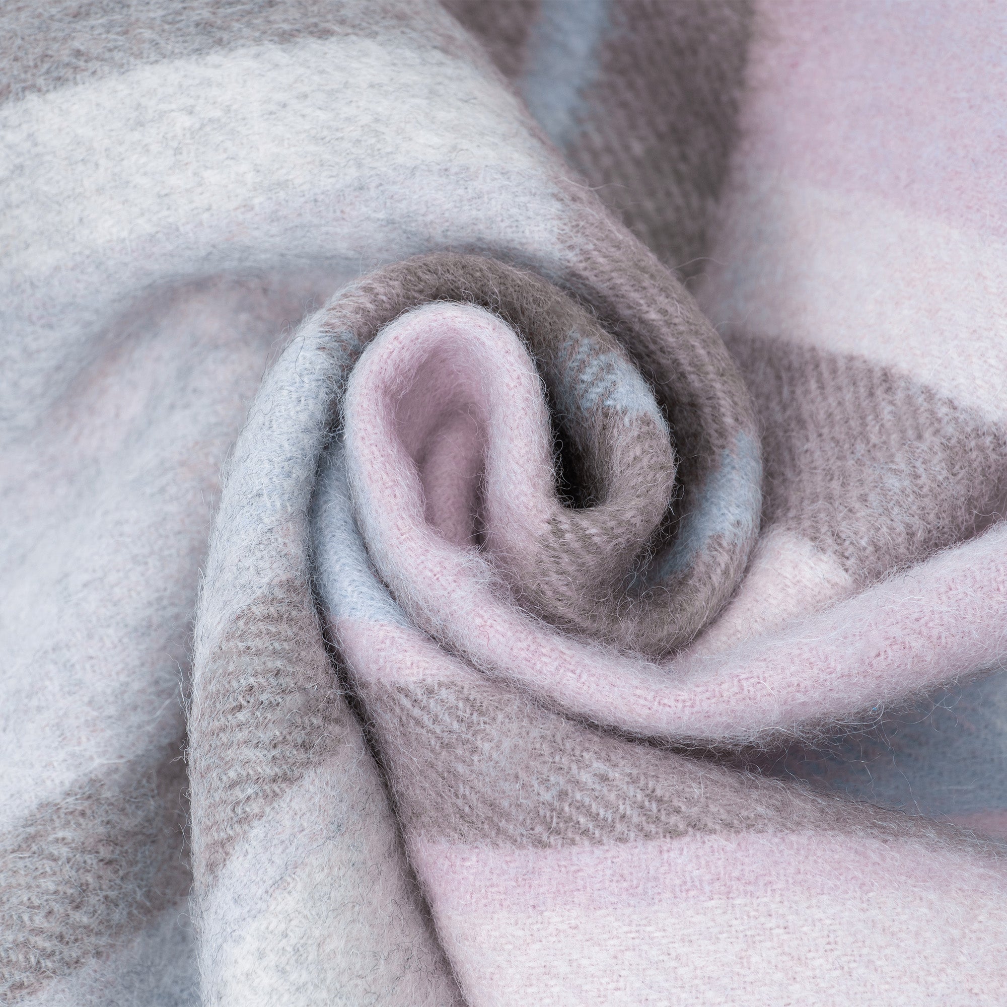 Australian Merino Wool Check Scarf by EverUgg in grey and pink, showcasing a soft, woven pattern and stylish check design.