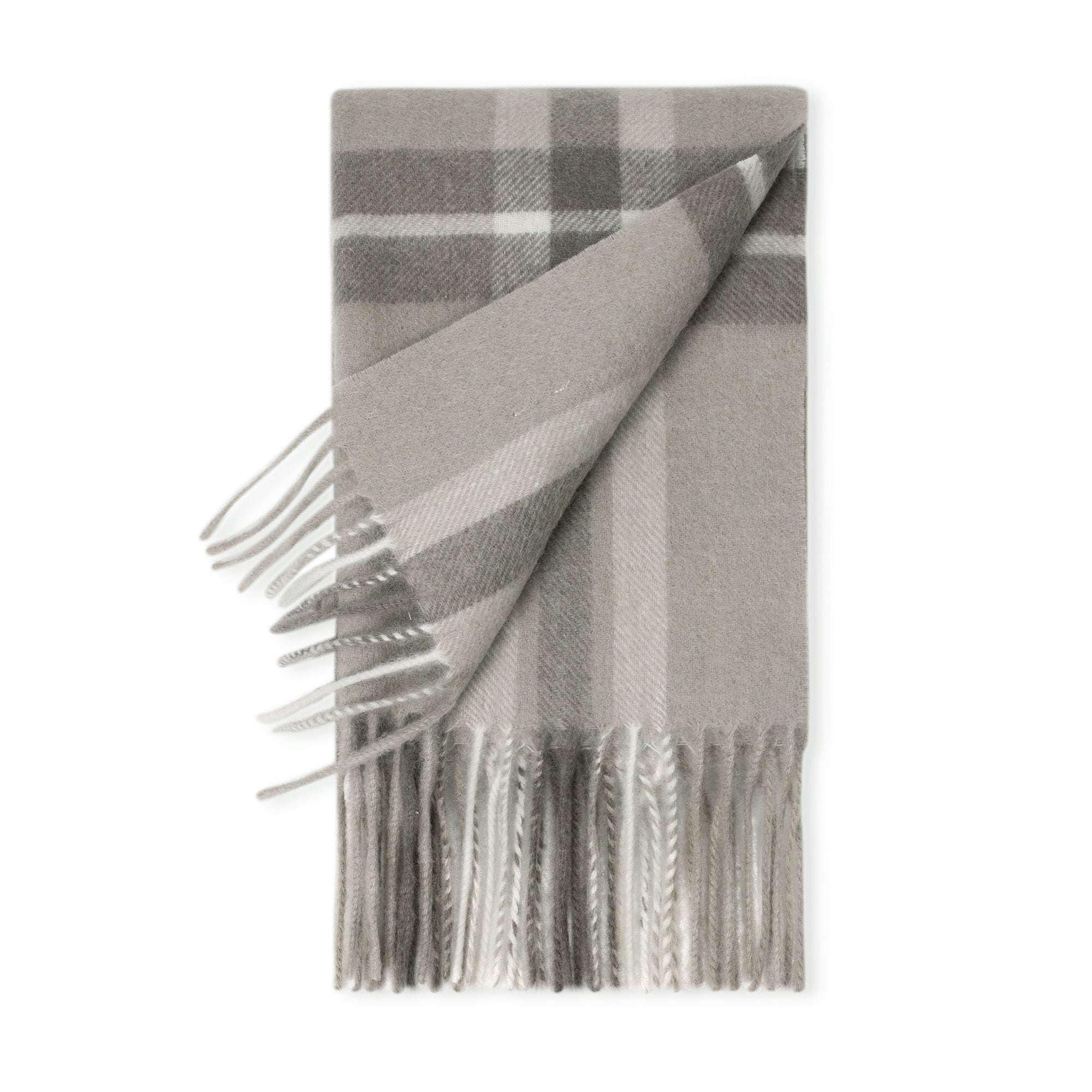 Australian Merino Wool Check Scarf by EverUgg in khaki, showing soft wool fabric with a classic check pattern.