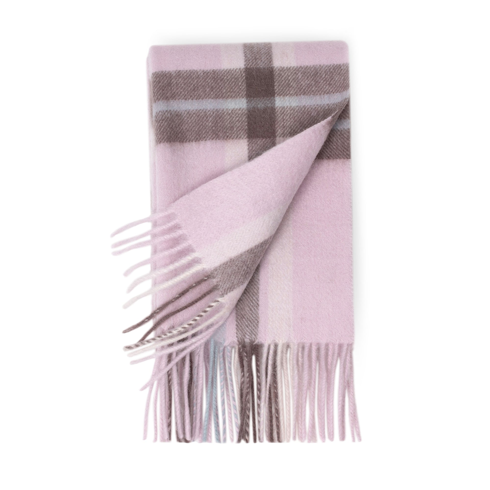 Light pink Australian Merino Wool check scarf by EverUgg, featuring soft wool fabric with a classic check pattern.