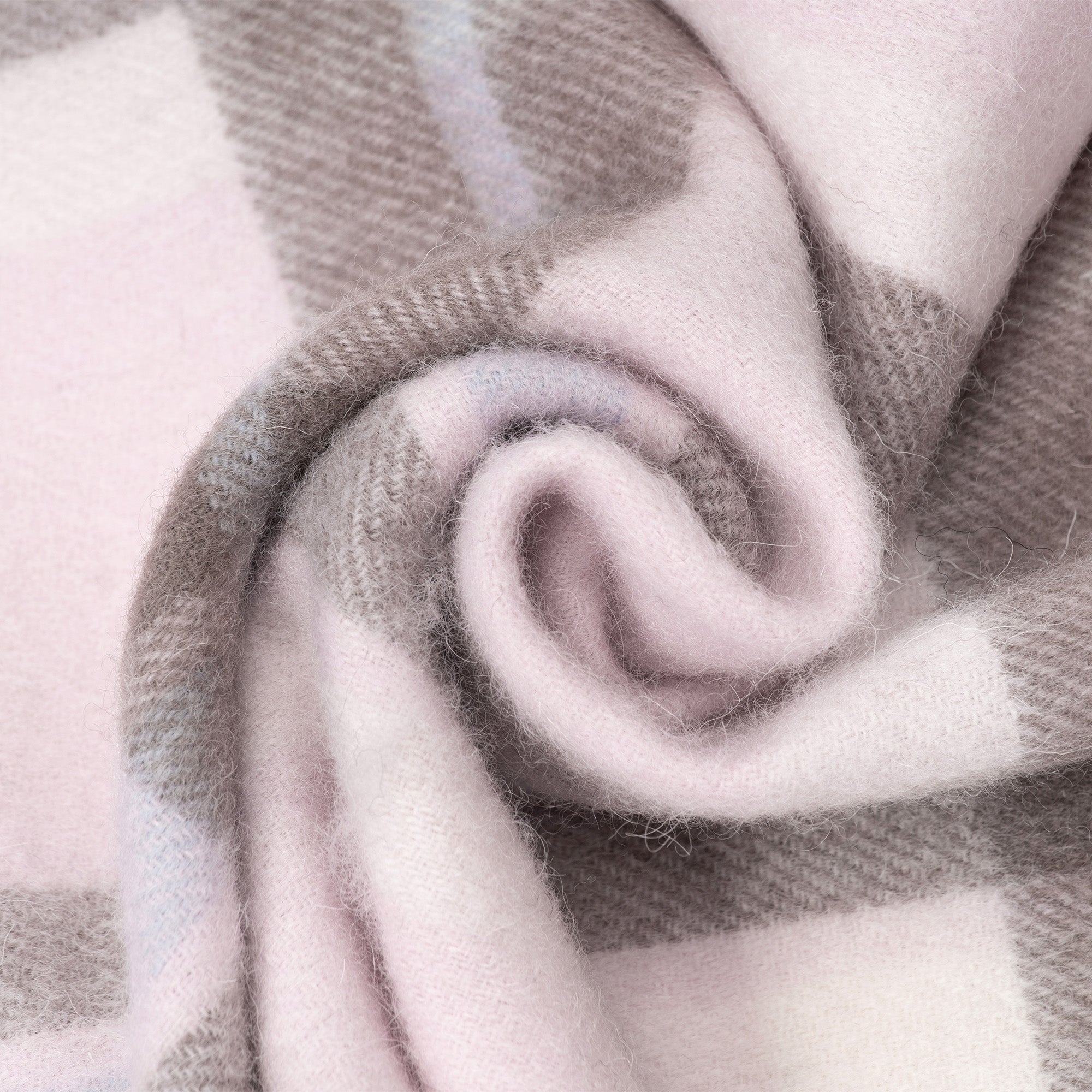 Light pink Australian Merino Wool check scarf by EverUgg, featuring soft, warm wool fabric with a classic check pattern.