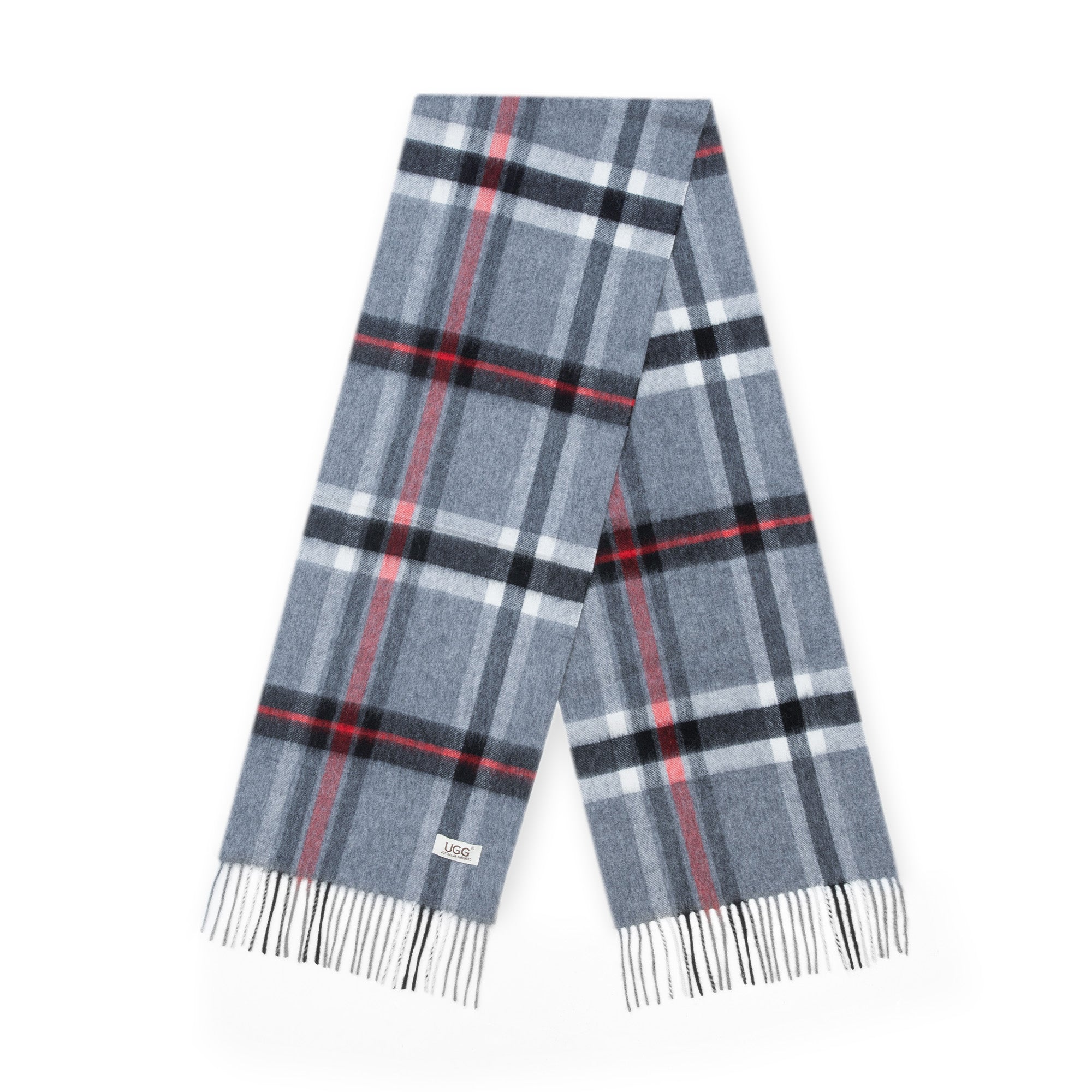 Grey Australian Merino Wool Check Scarf by EverUgg, showcasing soft, warm wool fabric with classic check pattern for stylish comfort.