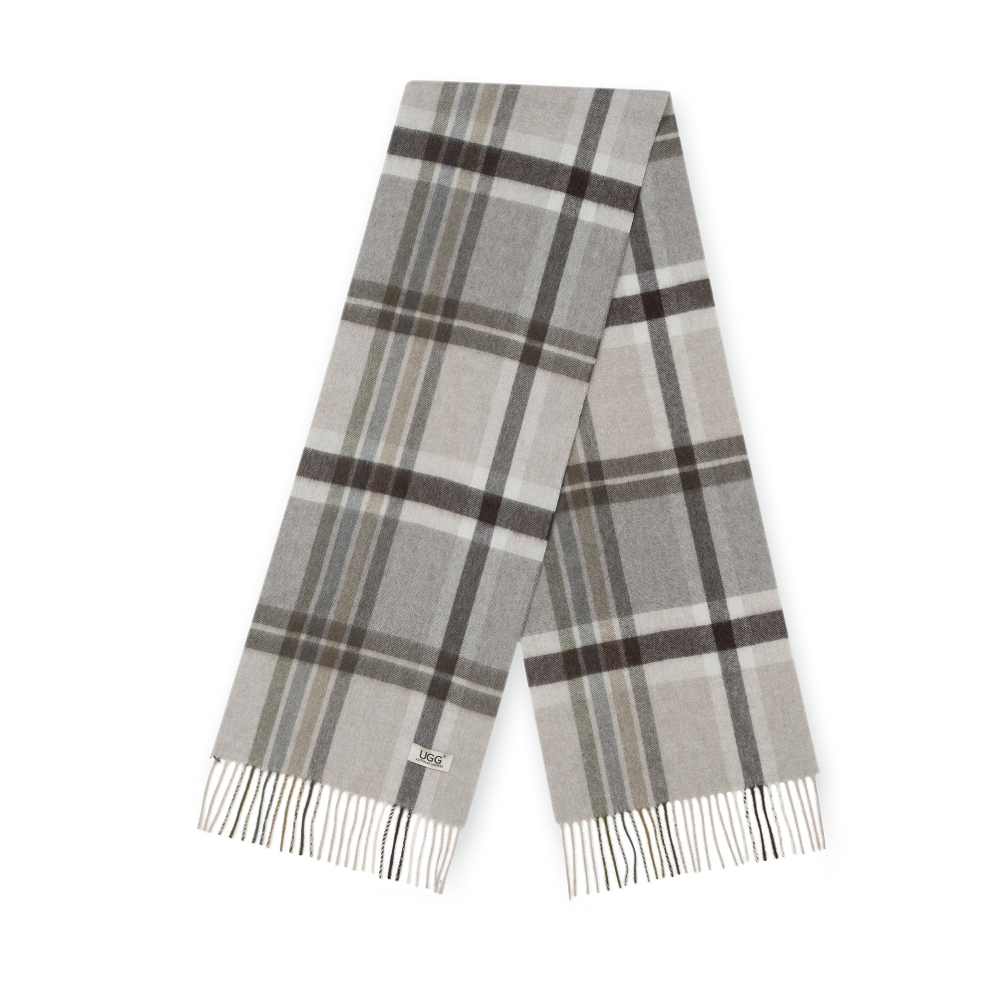Beige Australian Merino Wool Check Scarf by EverUgg, soft and warm wool scarf with classic check pattern.