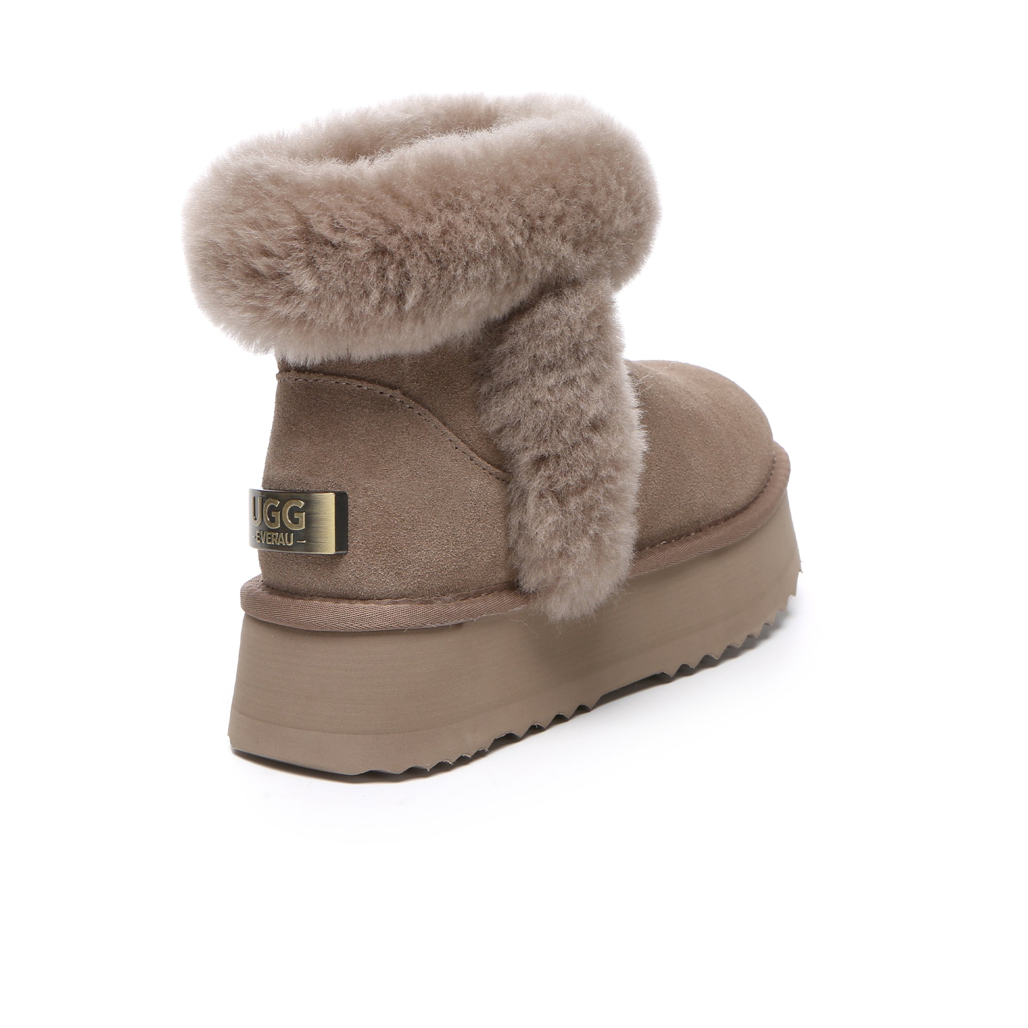 EverUgg Kaz shearling mini platform UGG boots for women featuring plush shearling interior and stylish platform sole.