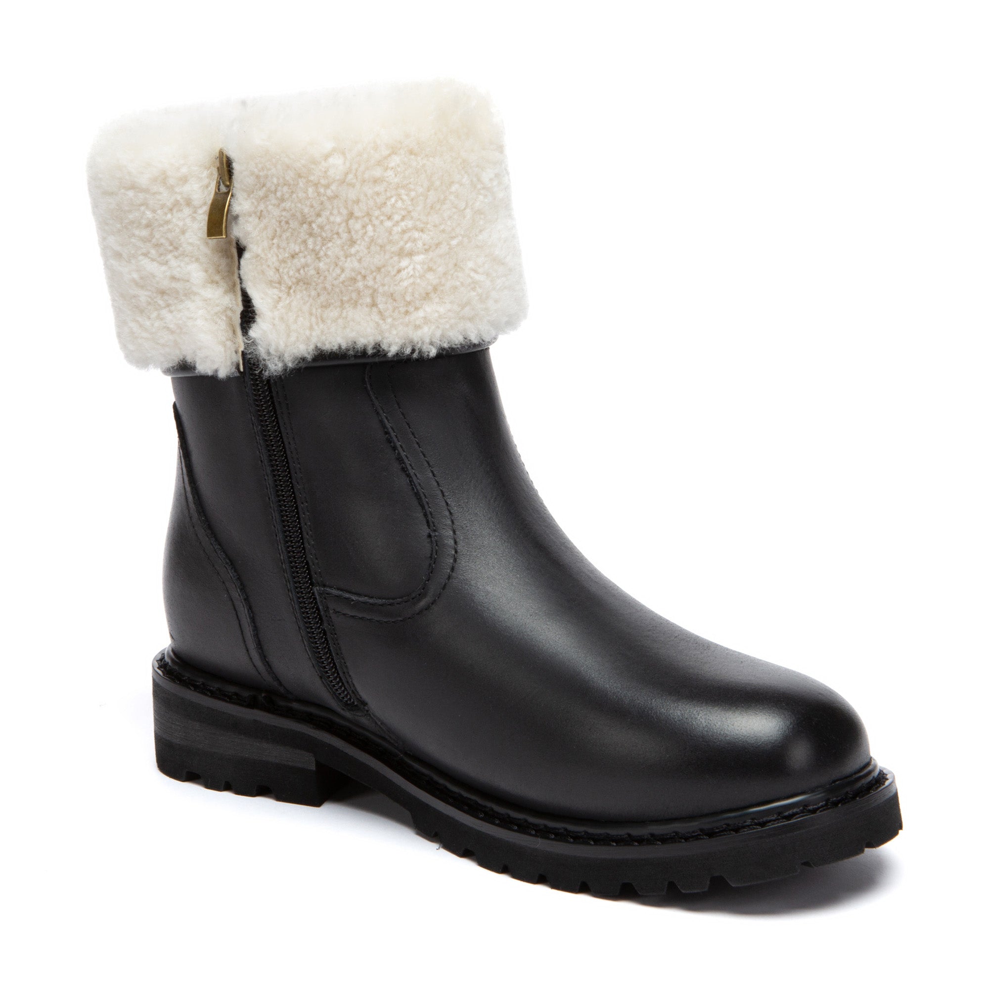 Fluffy Collar Leather Boots