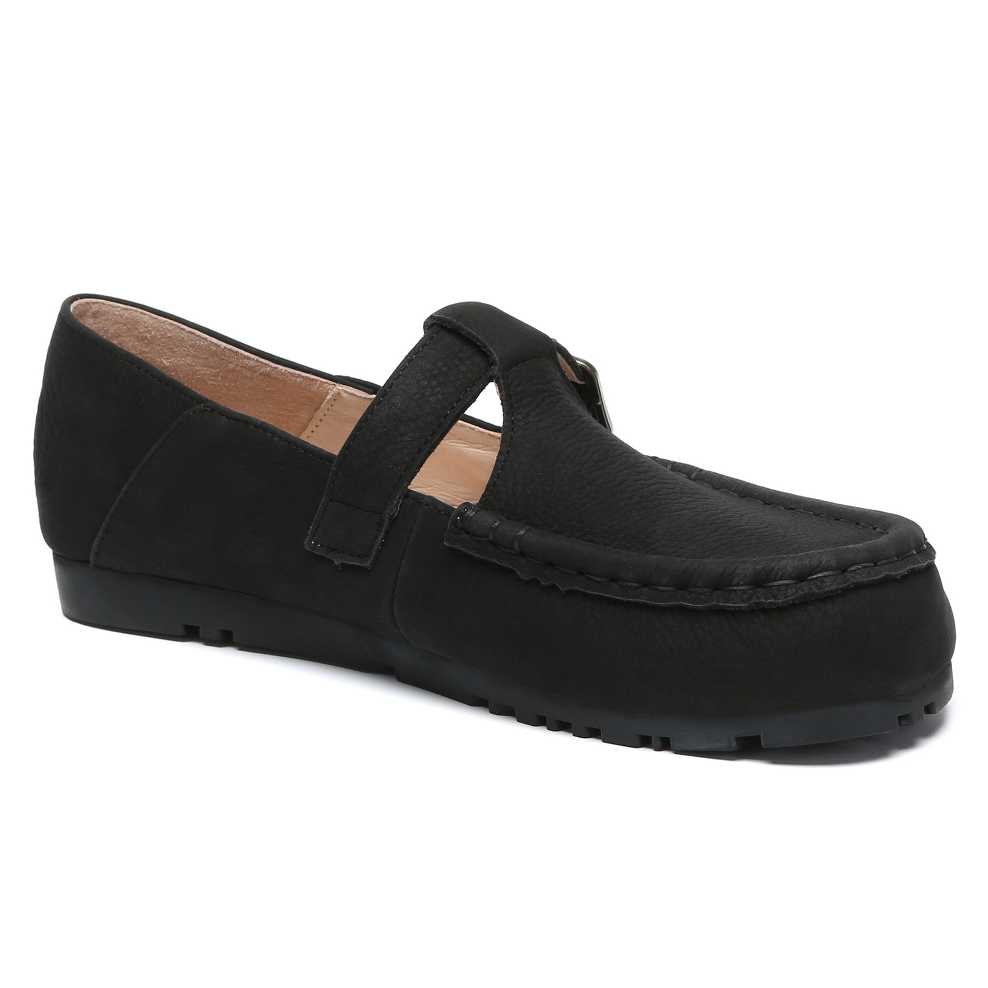 EverUgg buckle leather Mary Jane slippers with rounded toe and adjustable strap, stylish and comfortable for everyday wear.