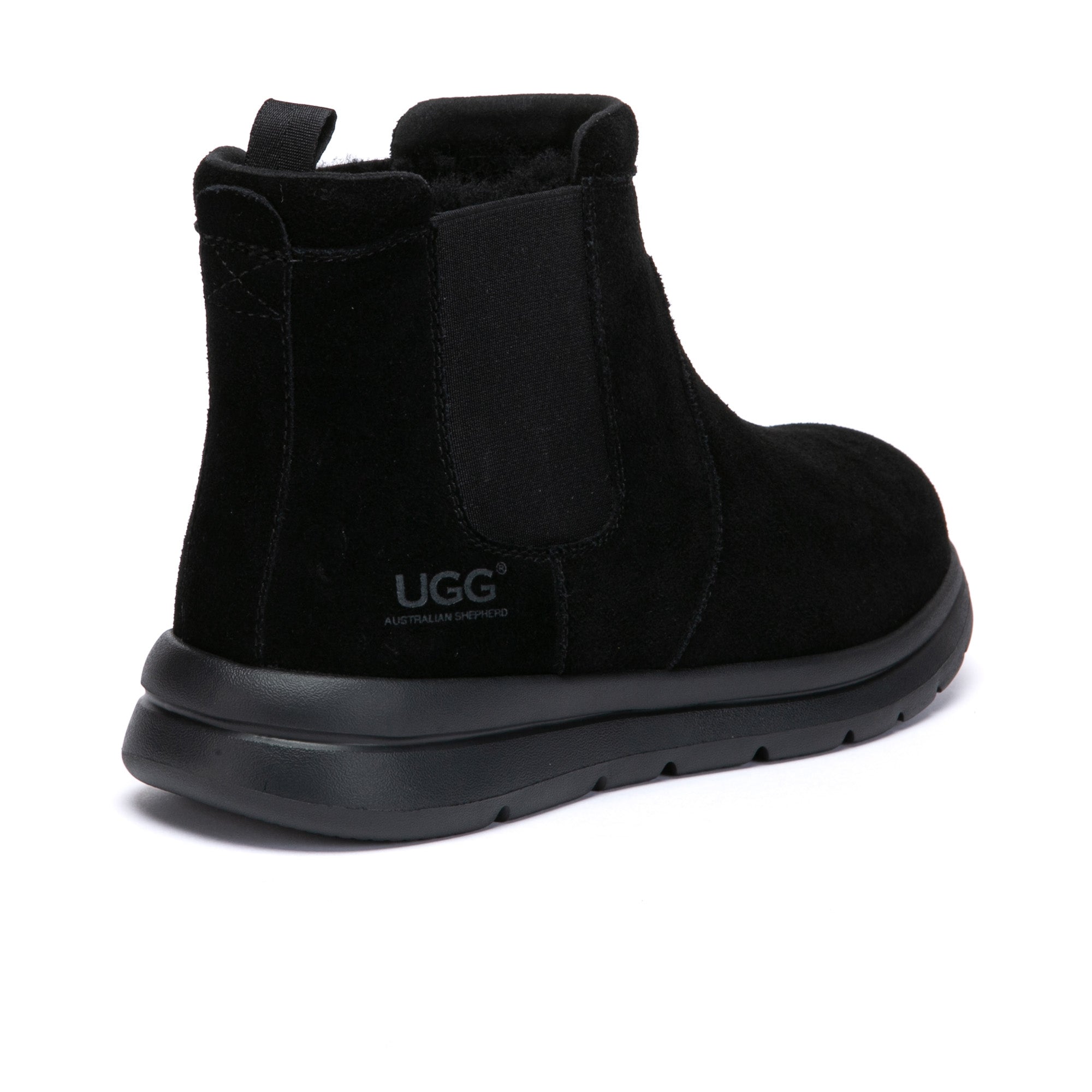 EverUgg Ruvio Men Chelsea UGG Boots in black leather with elastic side panels and pull tabs for a stylish, comfortable fit.