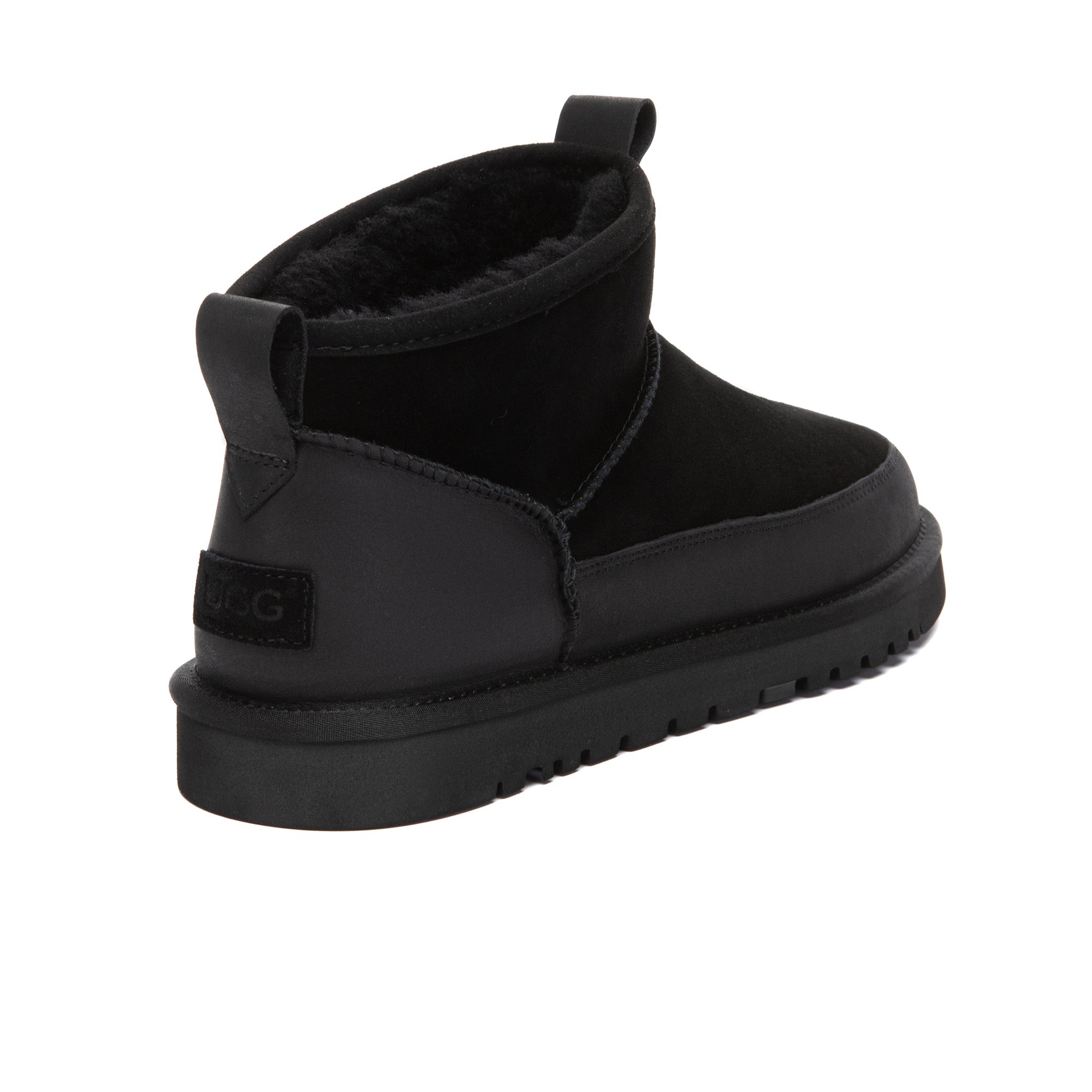 EverUgg Tabs Ultra Mini ankle UGG boots in beige with plush lining and suede finish, styled for casual wear.