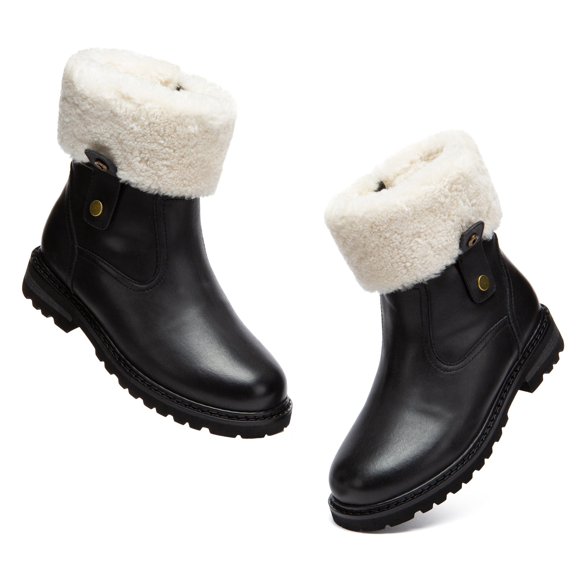 Fluffy Collar Leather Boots
