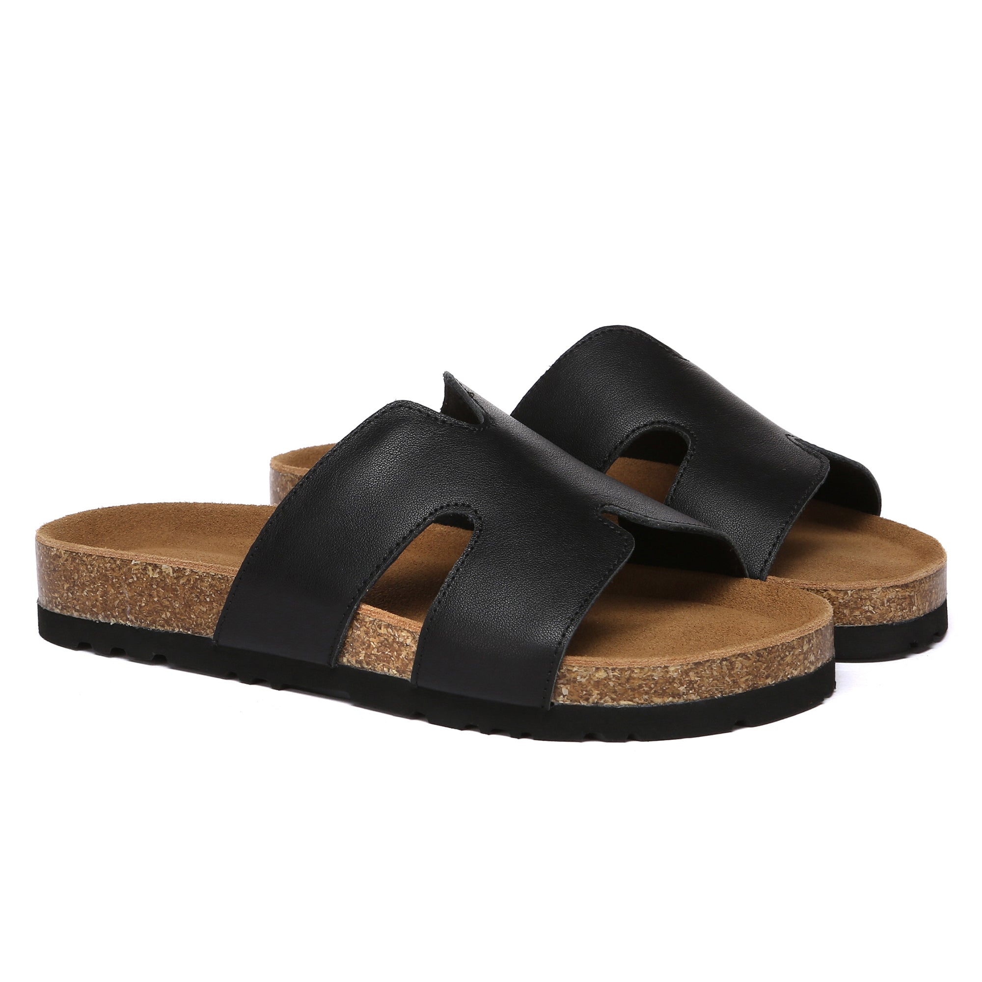 Women cork style leather slides by EverUgg featuring open toe design and comfortable slip-on footwear for casual wear.