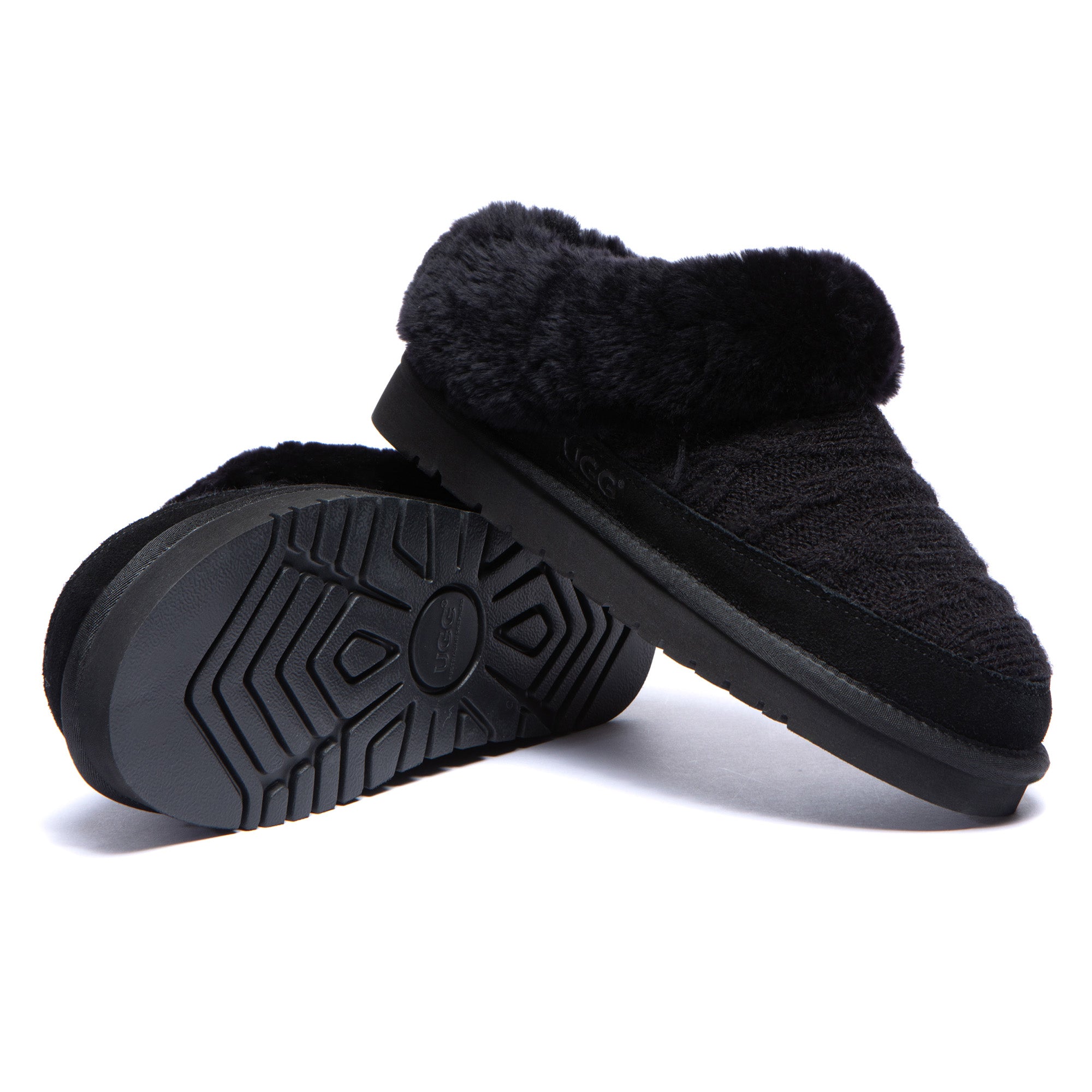 EverUgg knitted suede ankle slippers featuring soft UGG slip-ons with cozy knit and suede detailing.