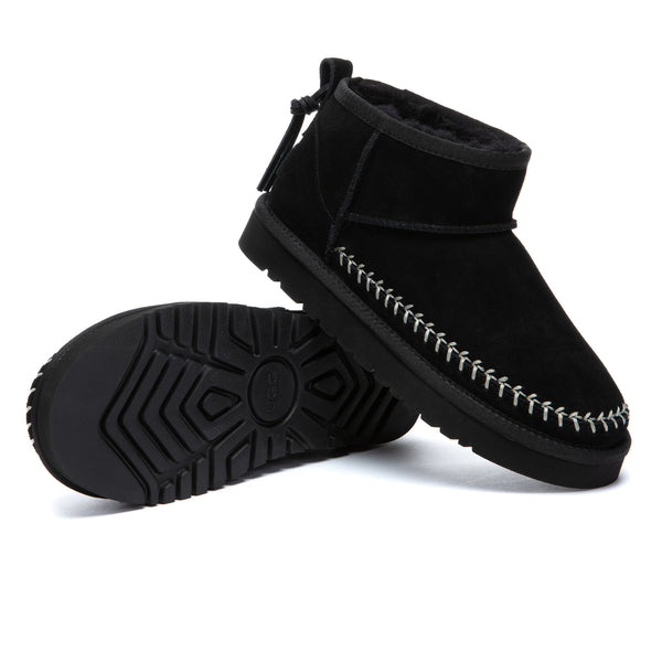 Close-up of Stitch Ultra Mini UGG Boots by EverUgg showing soft, plush exterior and cozy design ideal for cold weather.