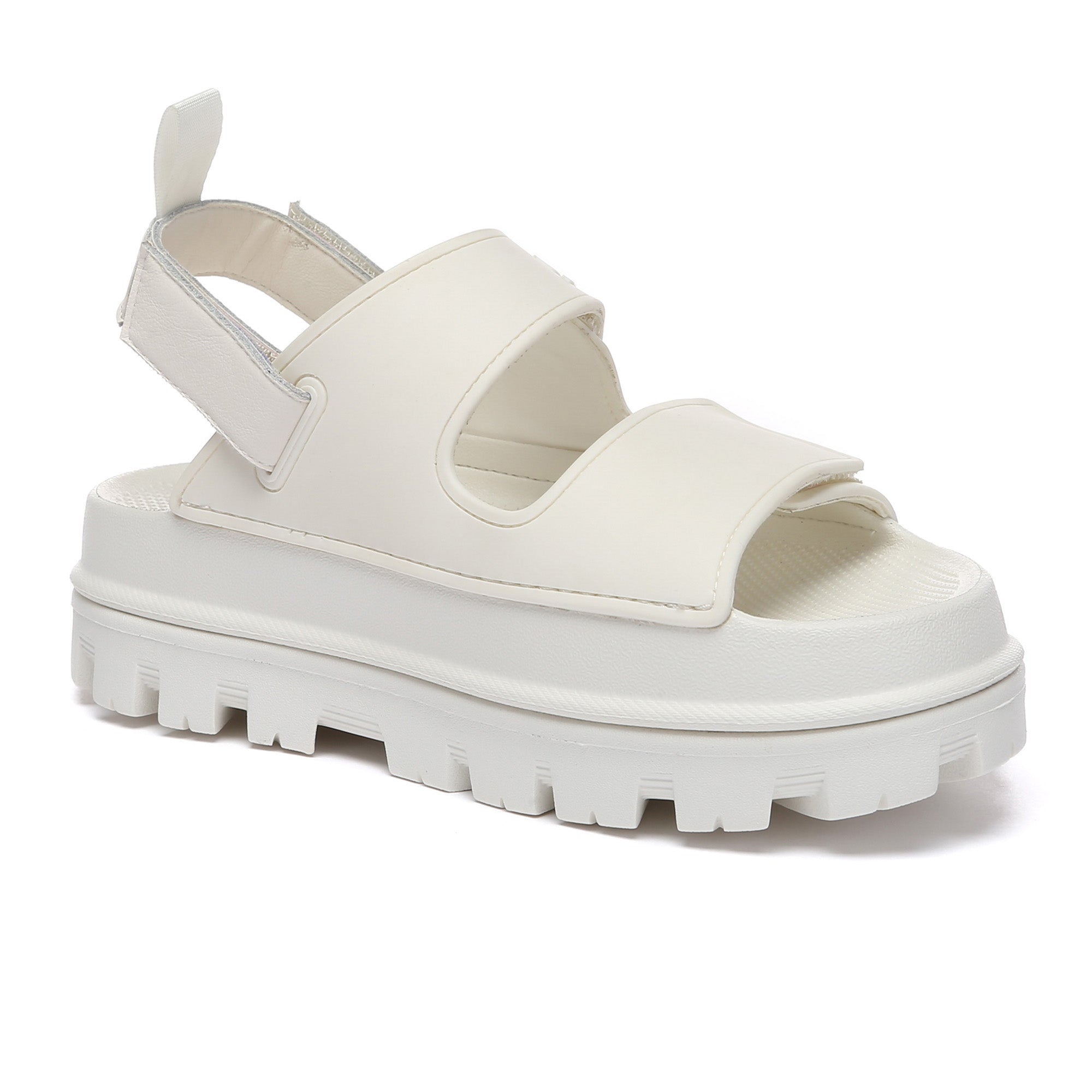 EverUgg Bea Chunky UGG platform sandals featuring beige straps and a thick sole, women's slip-on shoes for casual wear.