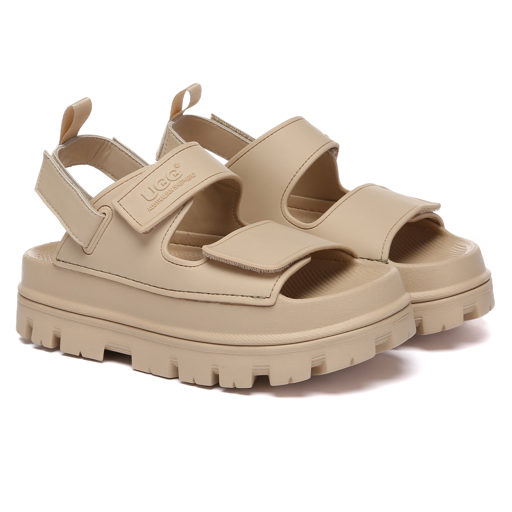 EverUgg Bea Chunky UGG platform sandals for women with open toes and thick soles, stylish slip-on slippers for casual wear.
