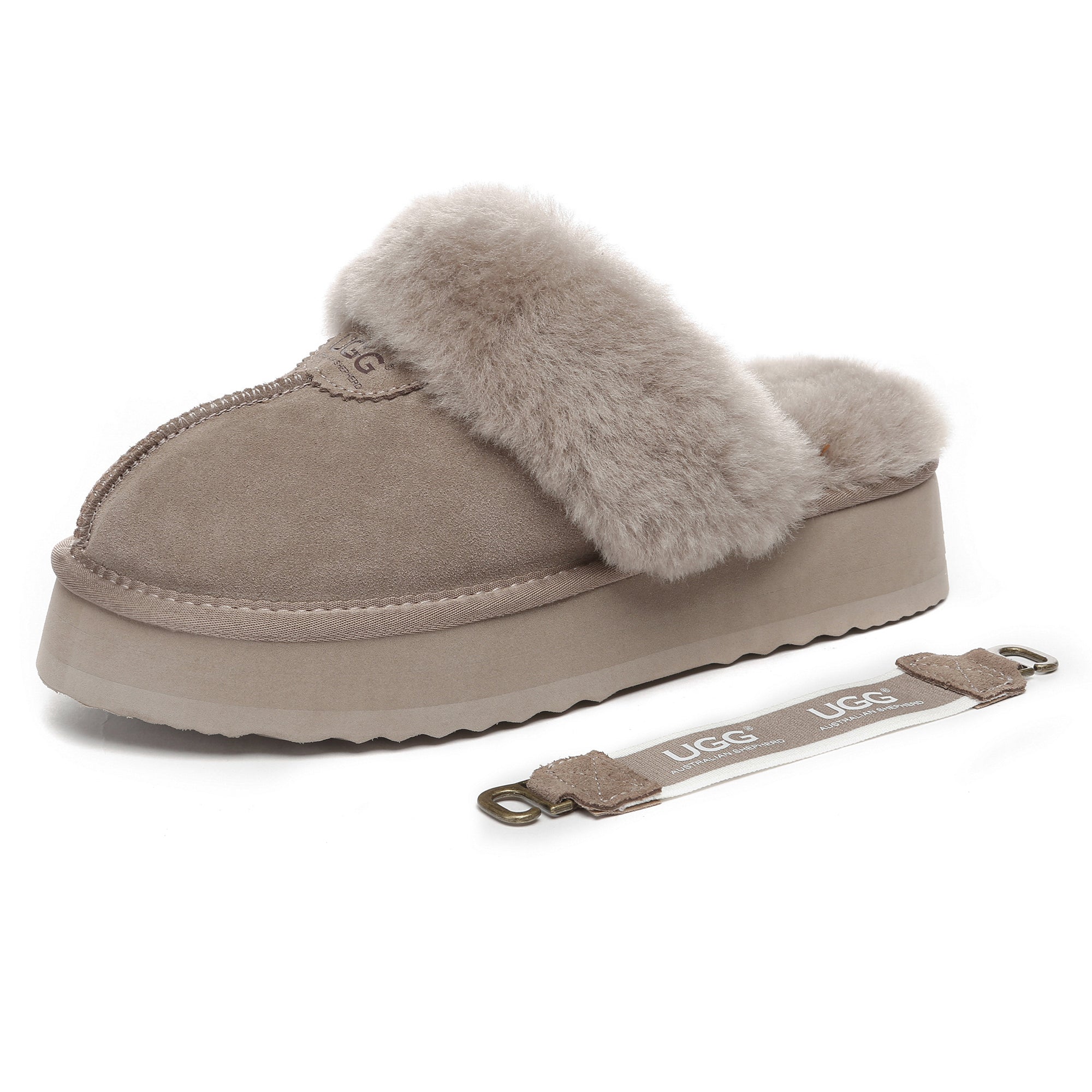 EverUgg Beta Platform UGG slippers with plush lining and thick sole, shown on a neutral background.