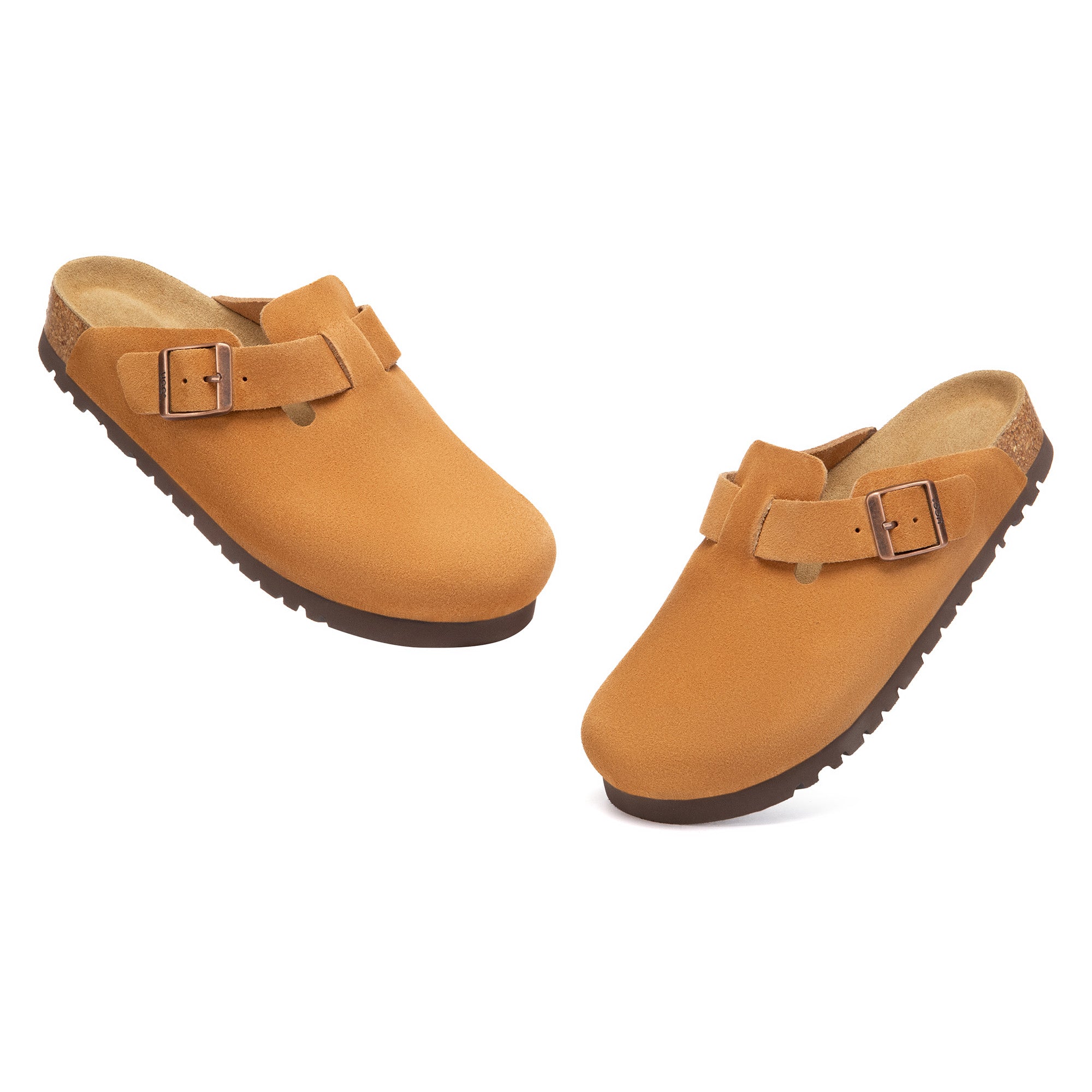 EverUgg Birkie Suede Buckle Clogs slippers with a buckle detail, showcasing their cozy suede upper and comfortable slip-on design.