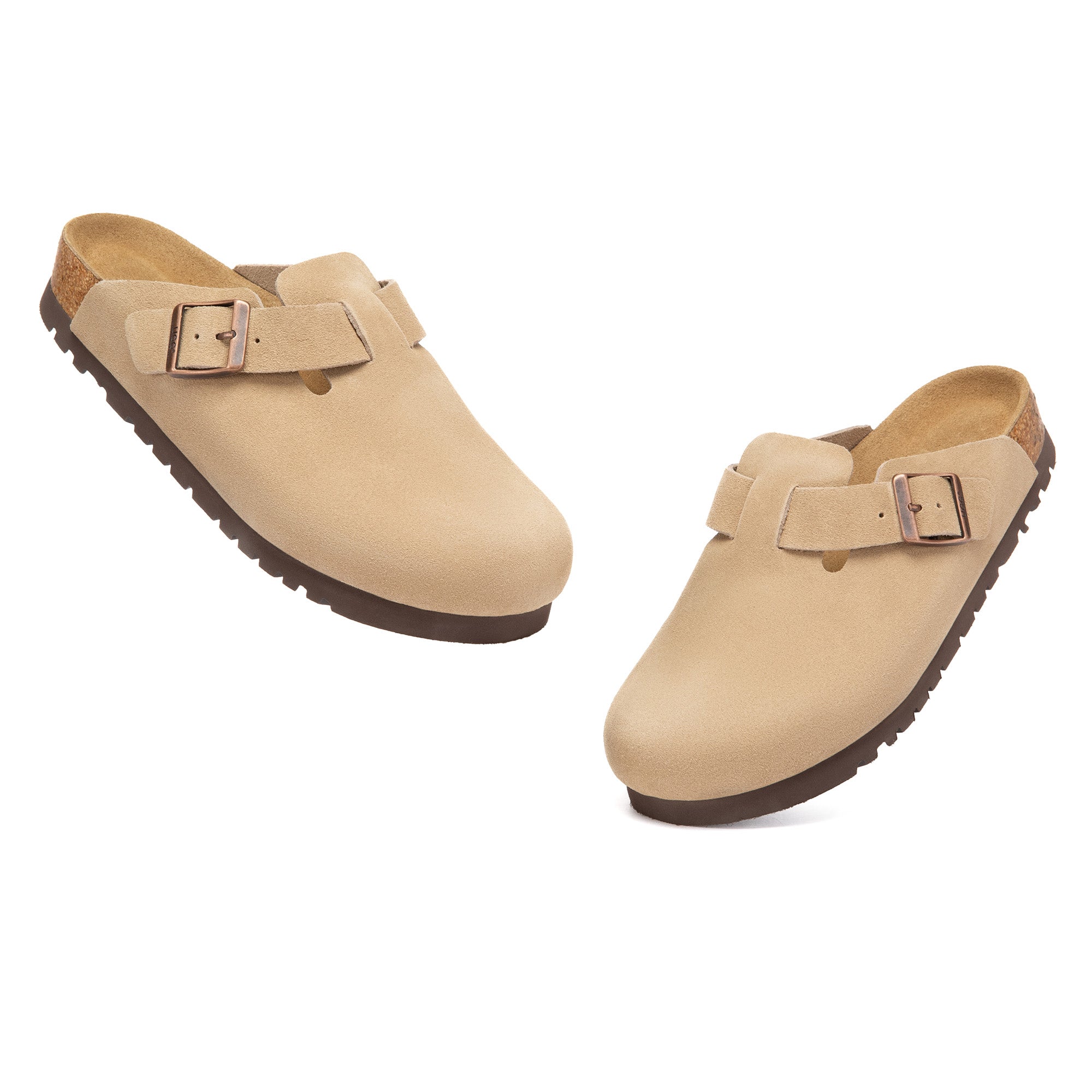 EverUgg Birkie Suede Buckle Clogs slippers with tan suede and buckle detail, showcasing a cozy and stylish slip-on design.