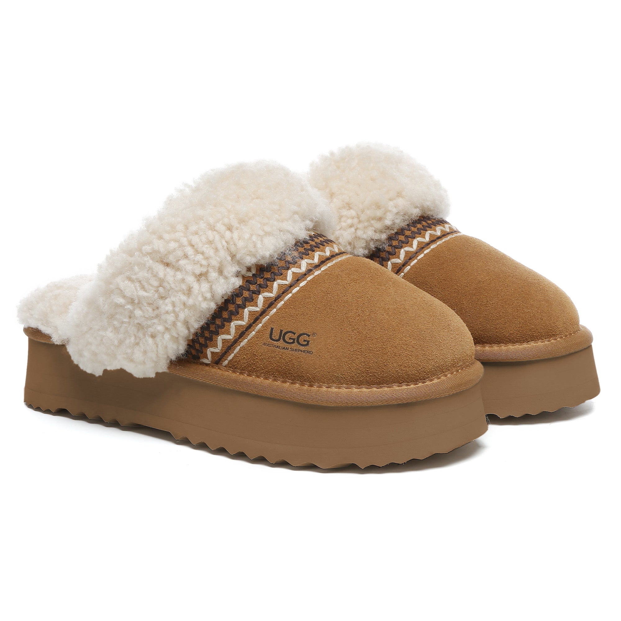 EverUgg Bohemian knitted UGG platform slippers for women, cozy and stylish footwear with a knitted design and platform sole.