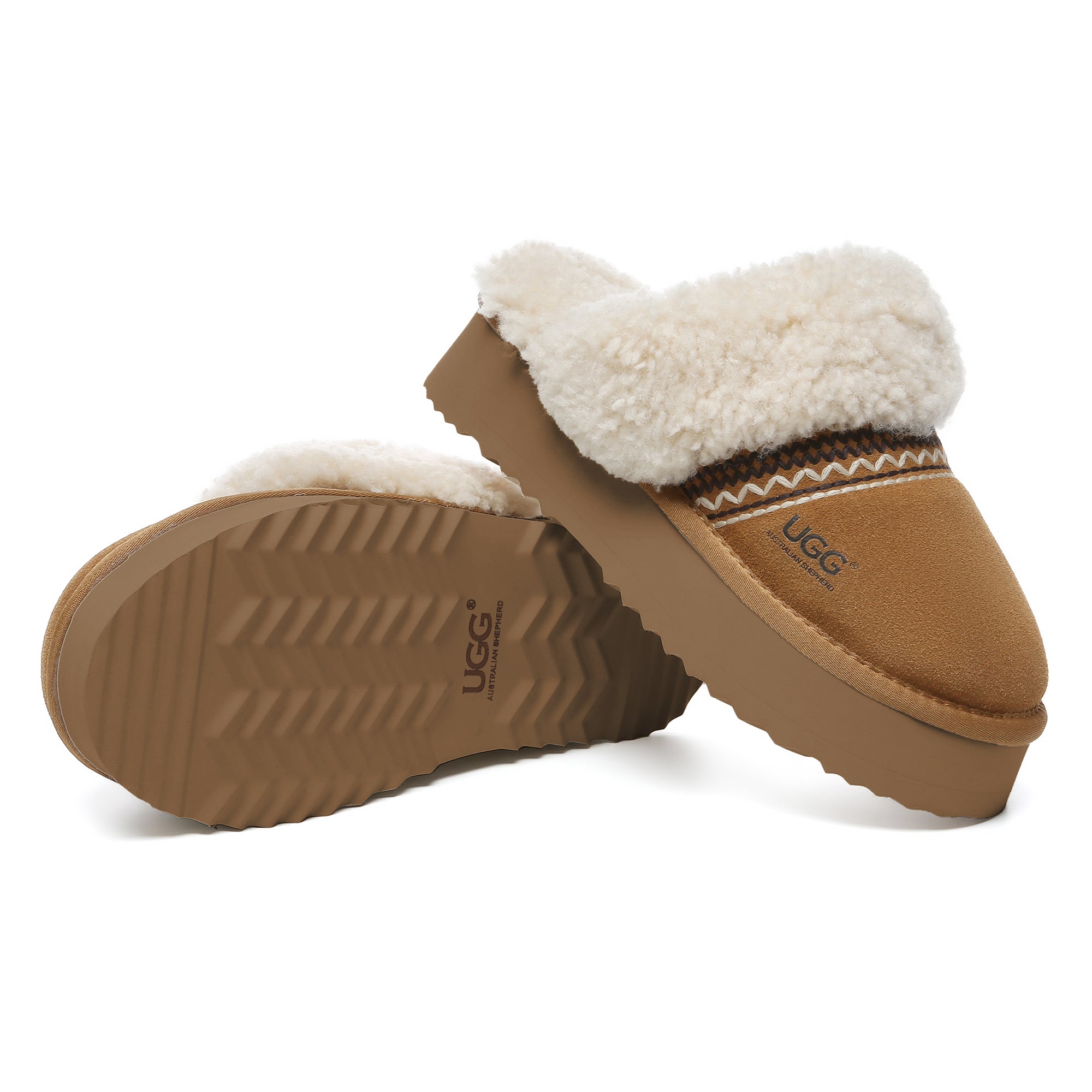 EverUgg Bohemian knitted UGG platform slippers for women, featuring a cozy knitted design and elevated sole for comfort.