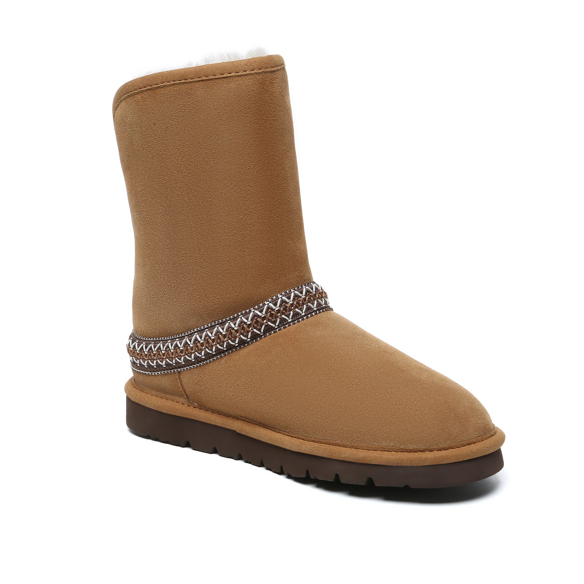 EverUgg Bohemian knitted UGG short classic boots for women featuring cozy knitted upper and sheepskin lining.