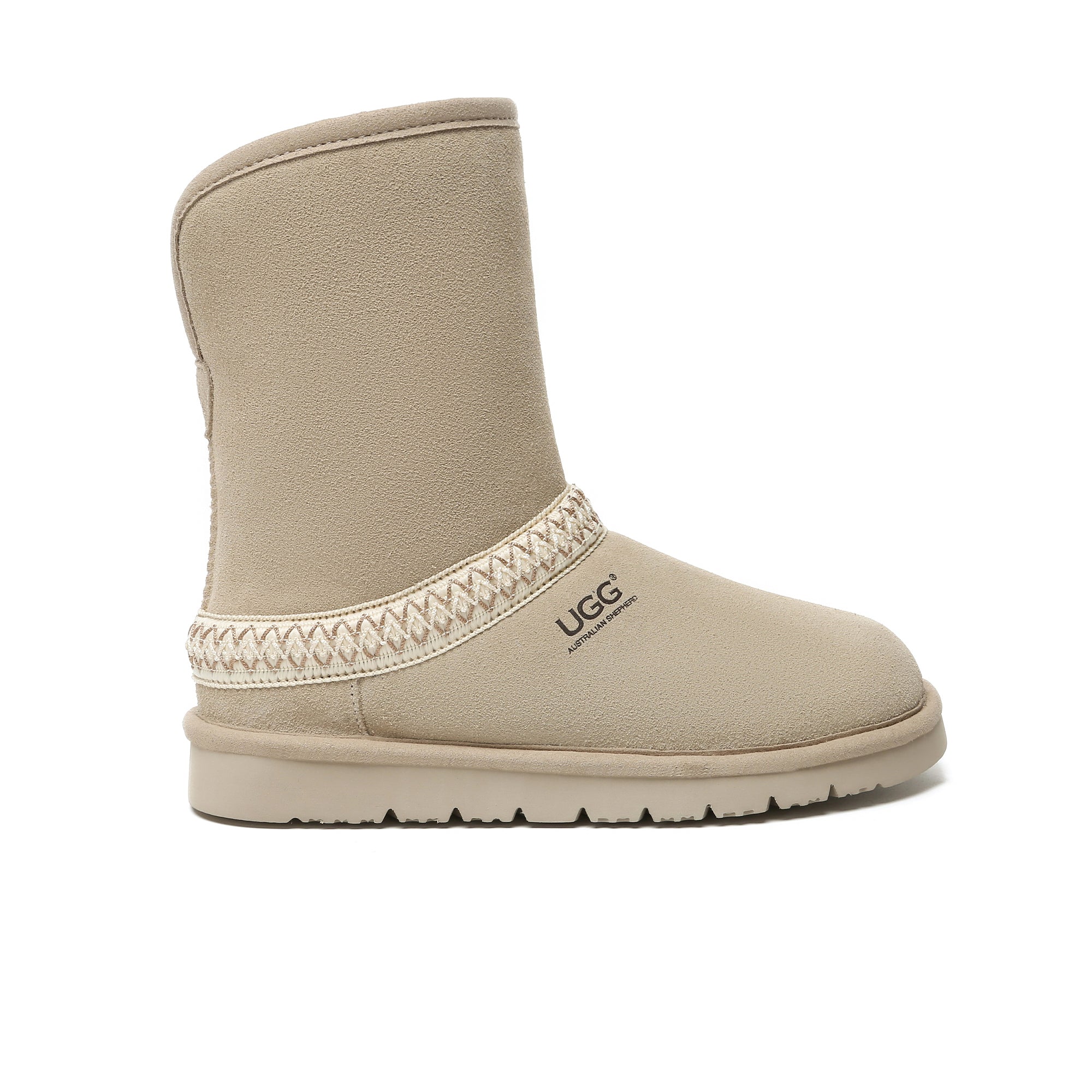 EverUgg Bohemian knitted UGG short classic boots for women, featuring cozy knitted design and suede exterior.