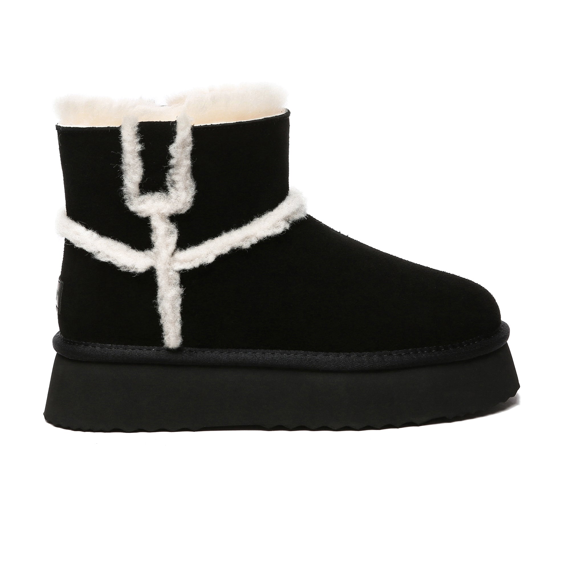 Black Bronte Women’s Platform UGG Boots by EverUgg featuring a cozy, stylish design with thick soles and ankle height.