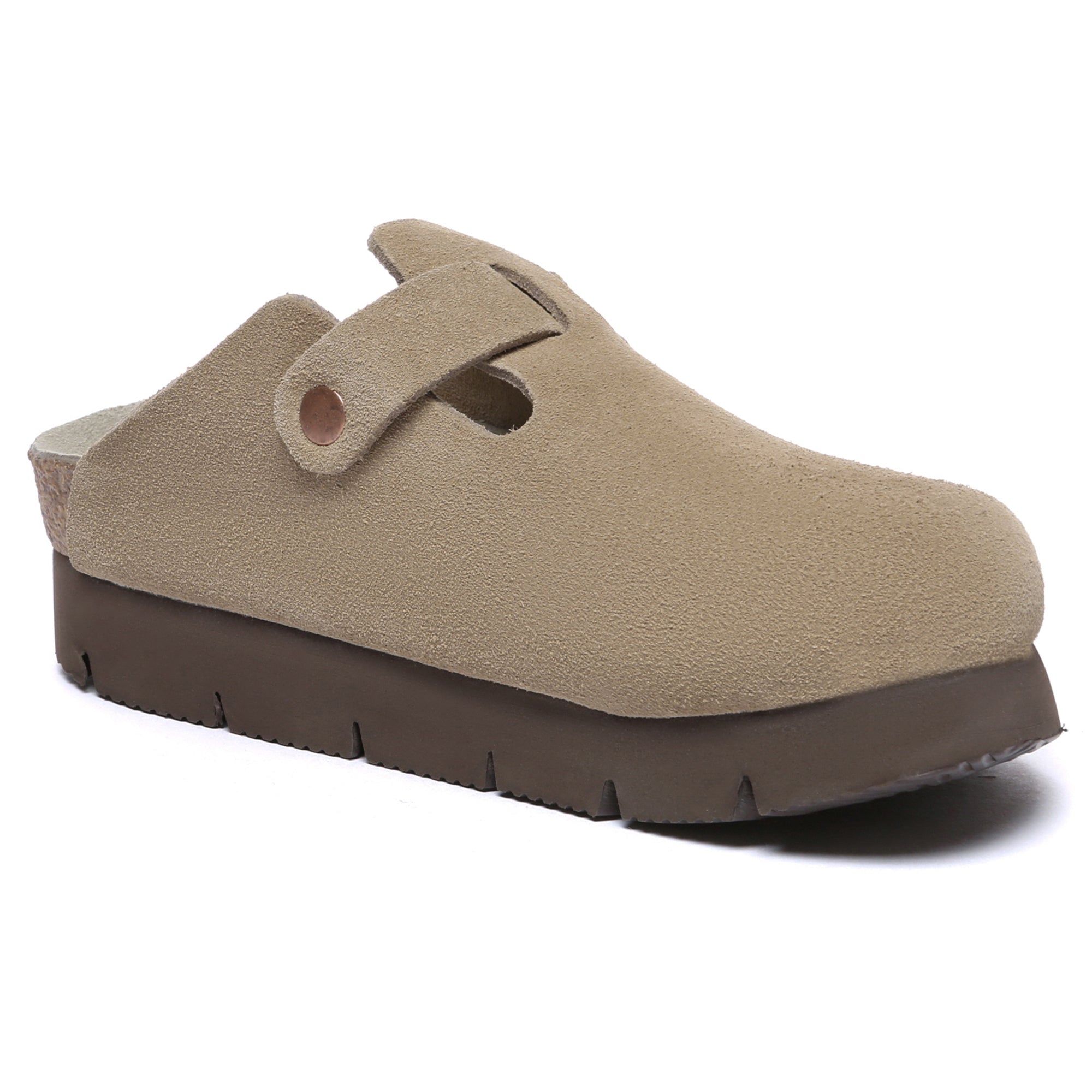EverUgg Brooklyn Birkie Platform Slides for women featuring tan leather straps and a chunky platform sole, perfect for summer wear.