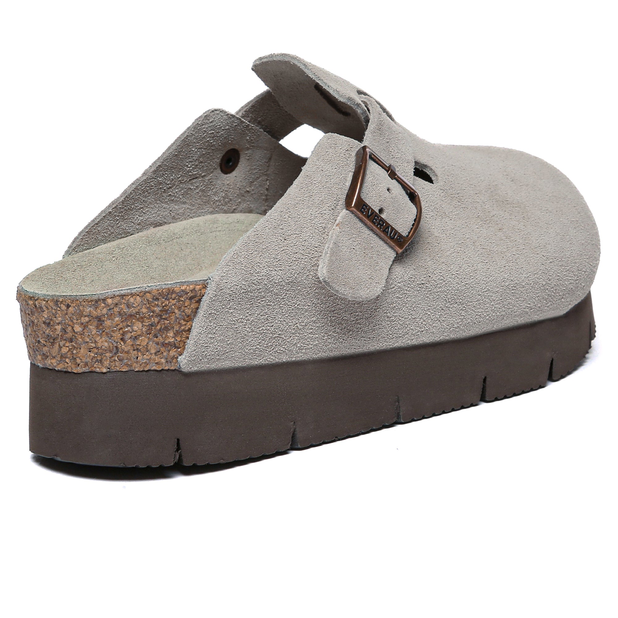 EverUgg Brooklyn Birkie Platform Slides, women's summer shoes with cork soles and tan leather straps, casual footwear for warm weather.