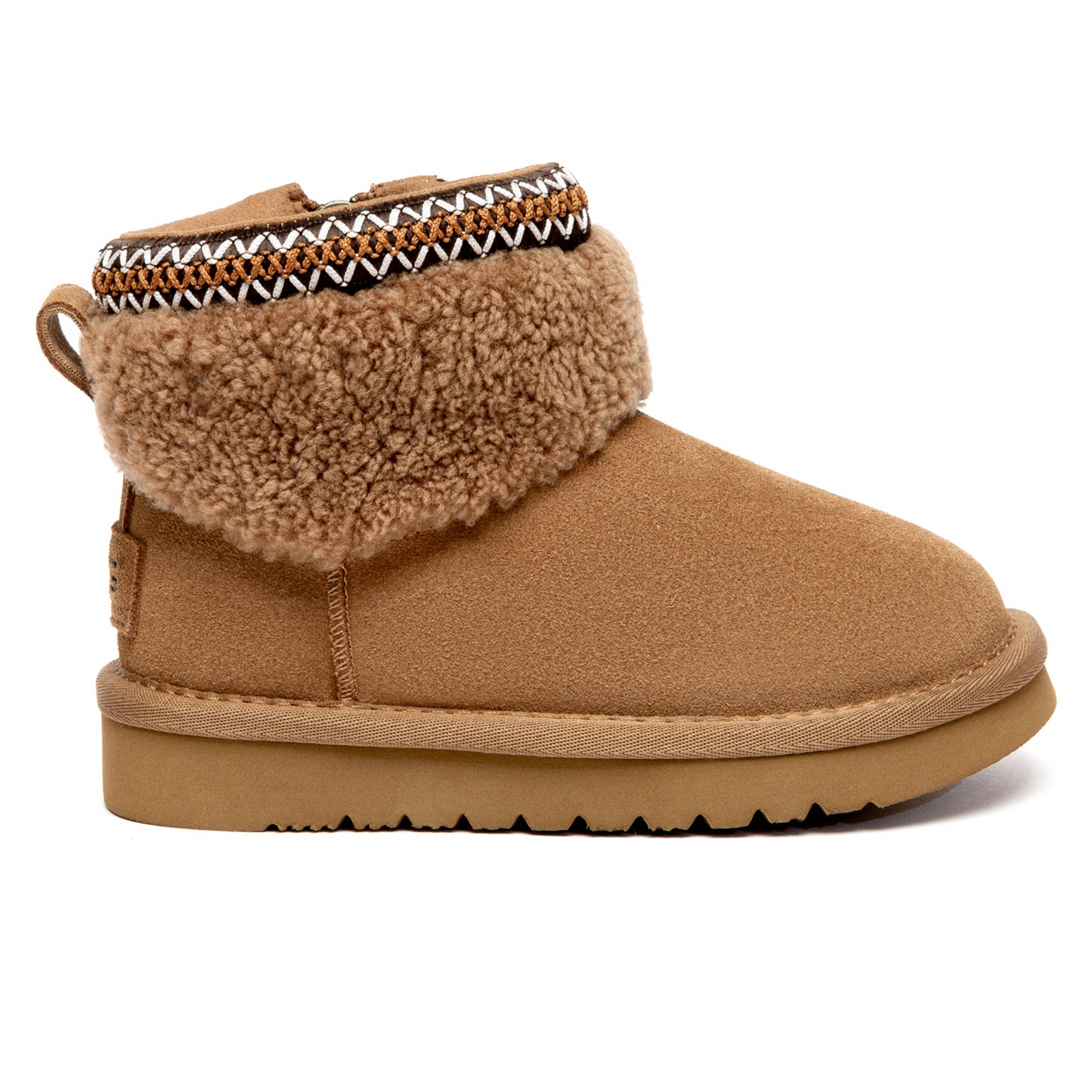 Kids' UGG boots with Brunel furry collar from EverUgg, featuring cozy sheepskin lining and stylish design.