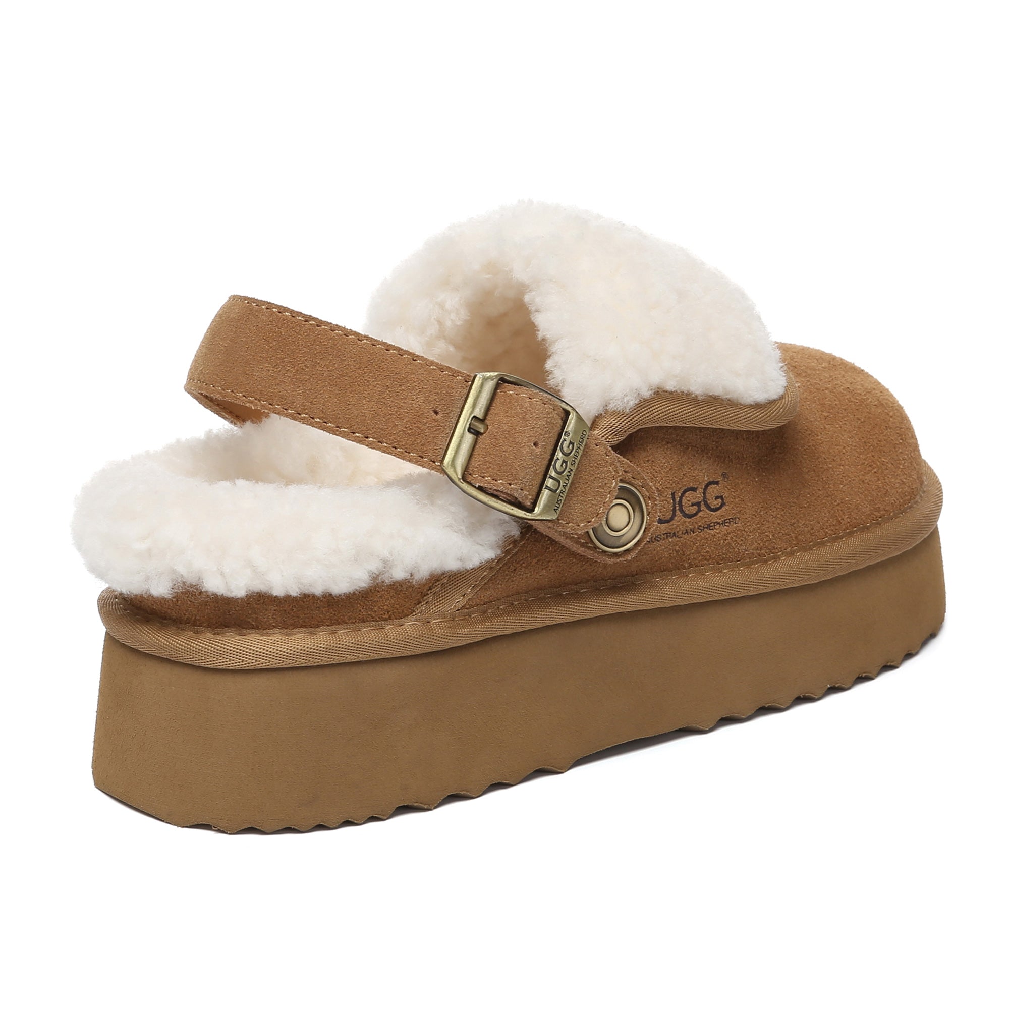 EverUgg Buckle Strap UGG platform slippers for women, featuring a stylish buckle strap design and comfortable slip-on style.