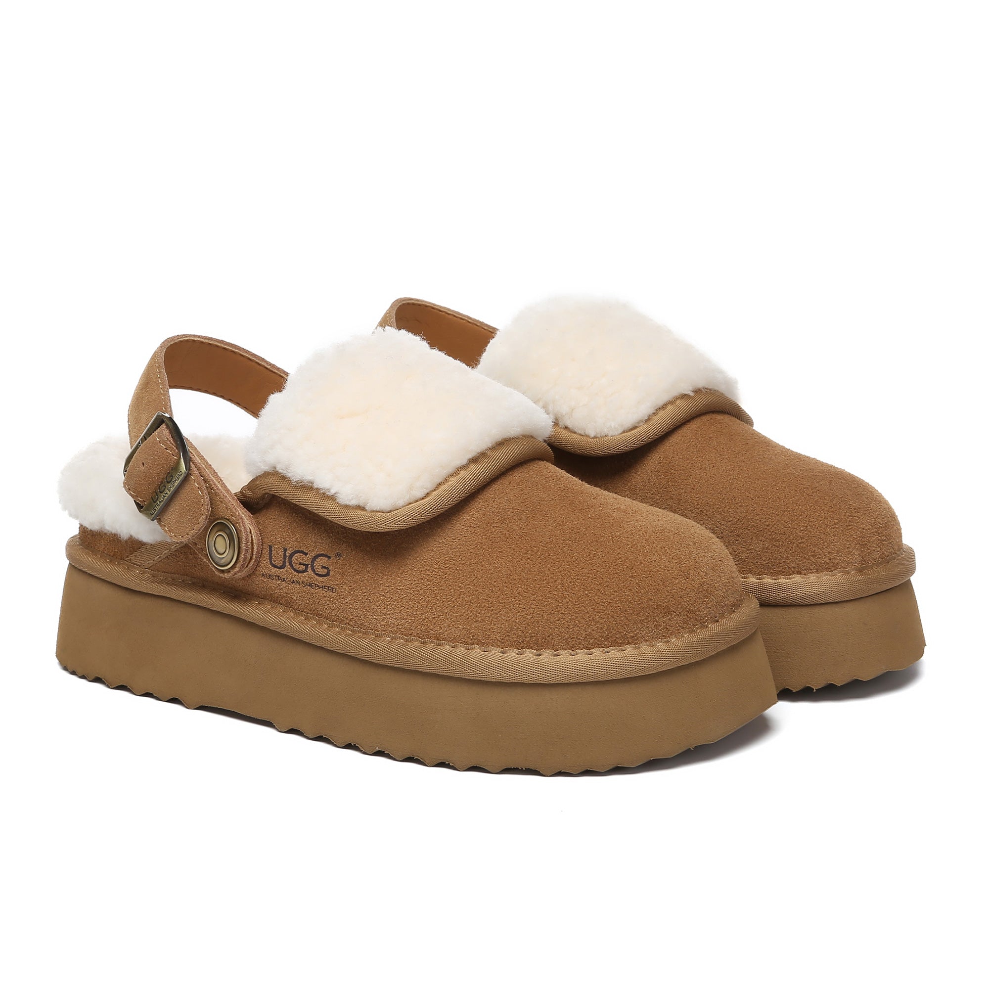 EverUgg Buckle Strap UGG Platform Slippers Tenley featuring a buckle strap design and chunky platform sole for women.