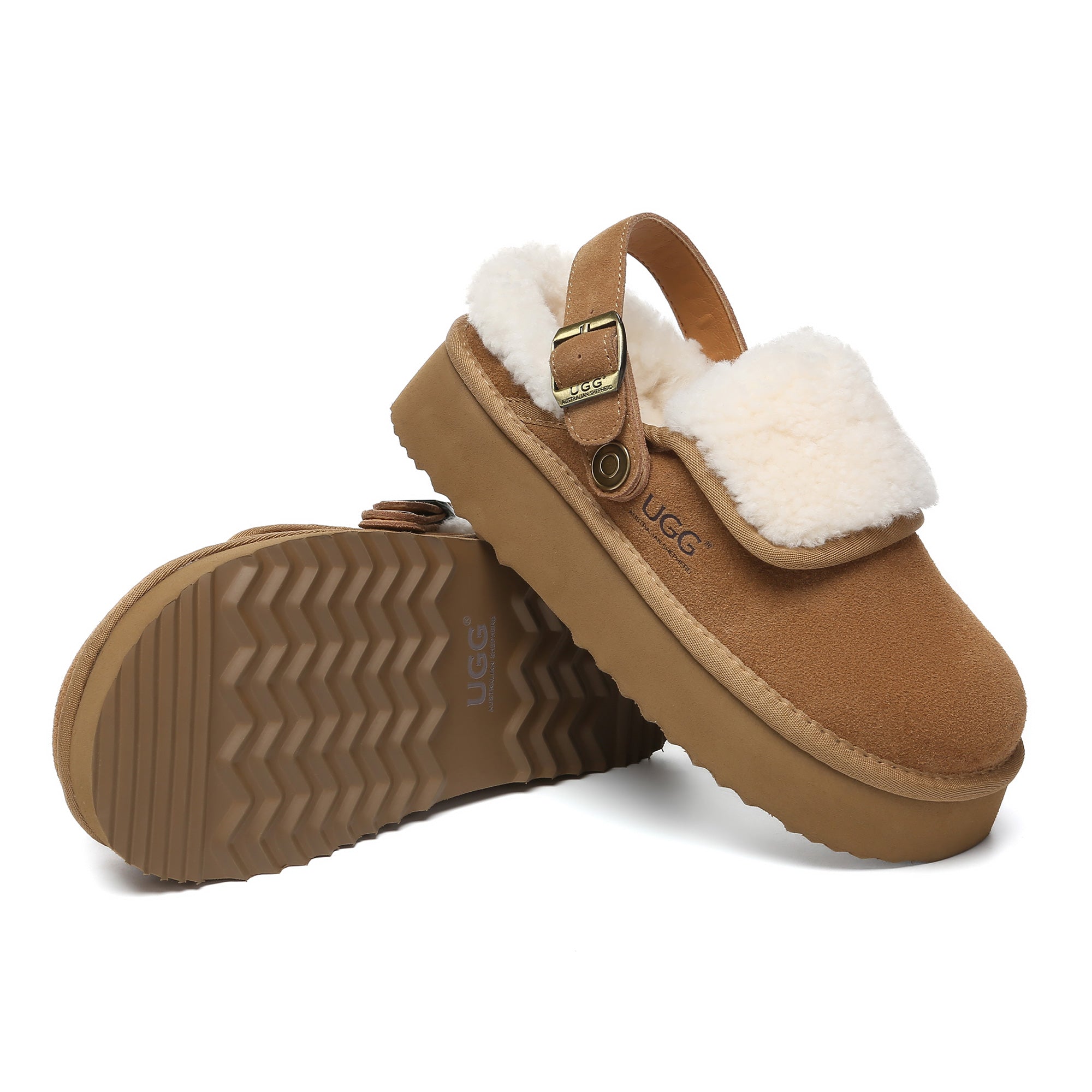 EverUgg Buckle Strap UGG platform slippers Tenley with chunky sole and stylish buckle, designed for comfortable women's slip-on shoes