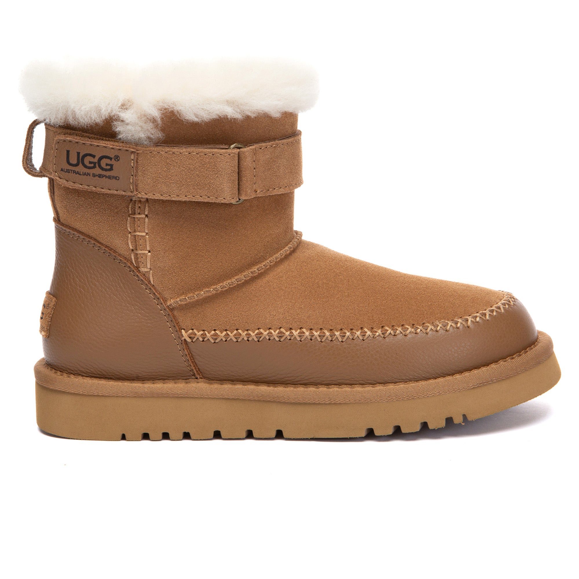 EverUgg buckle strap fashion UGG boots with decorative straps and cozy fur lining, stylish winter footwear.