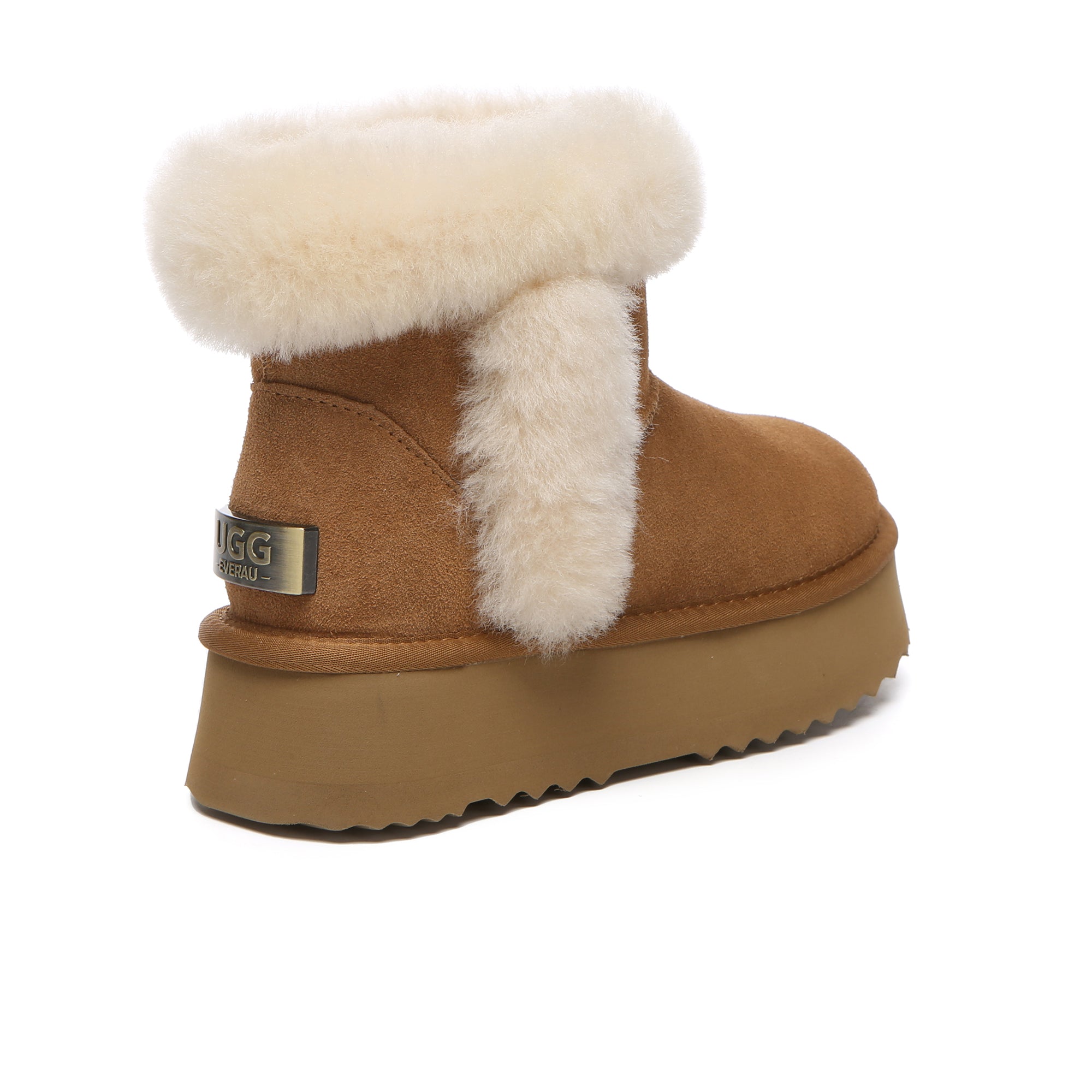 EverUgg Kaz Shearling Mini Platform UGG Boots for women, showing cozy shearling lining and stylish mini platform design.